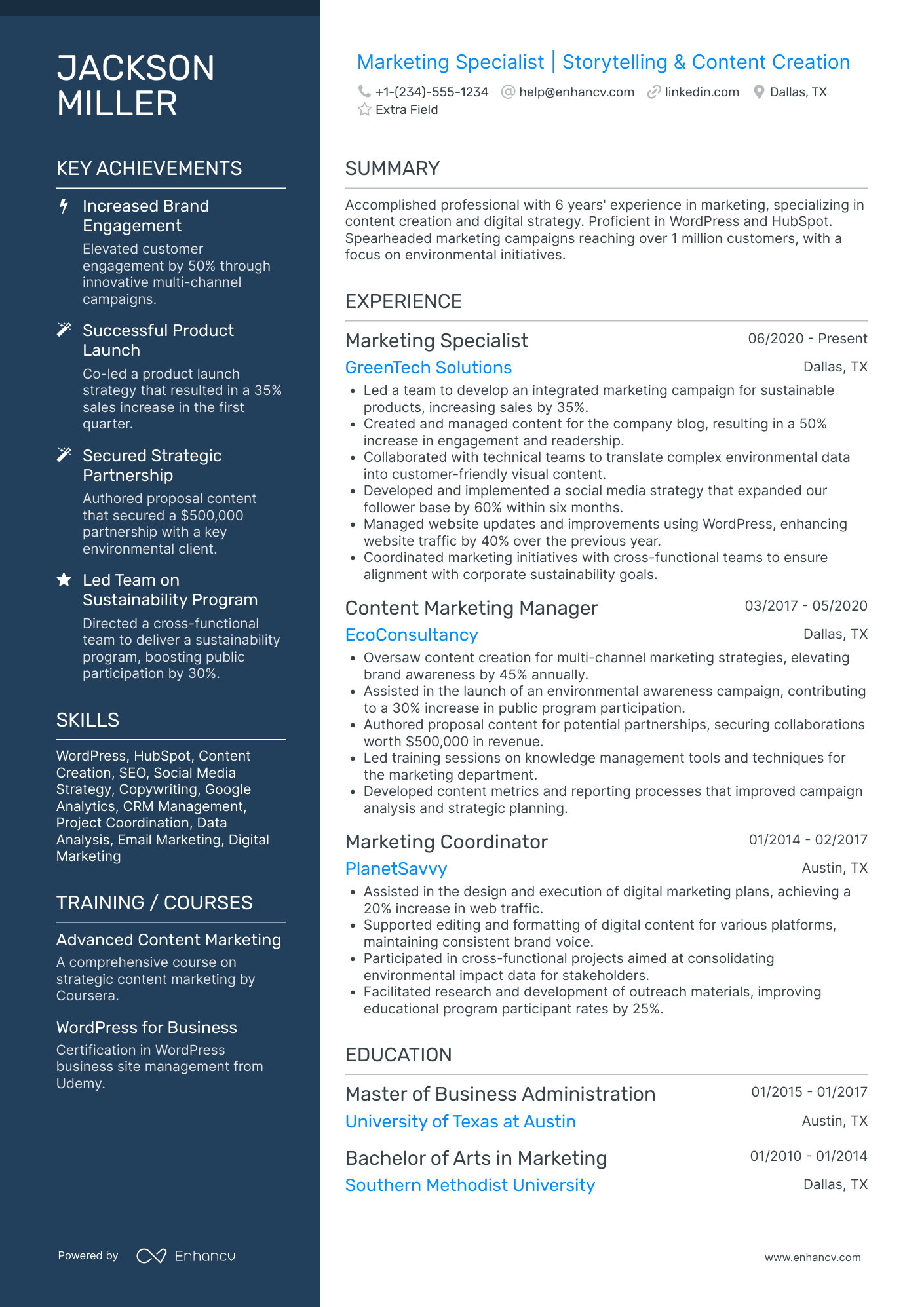 Content Marketing Associate Resume Example