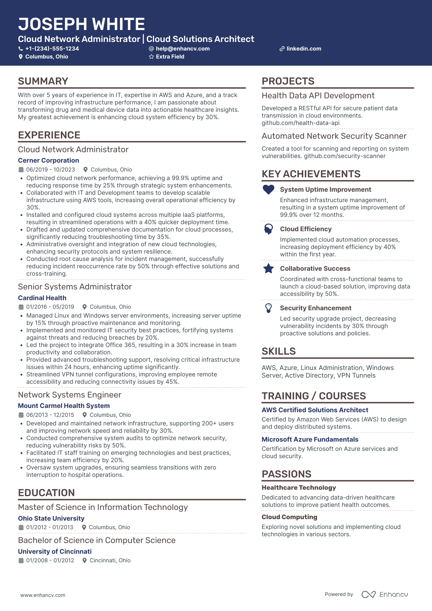 Cloud Network Administrator Resume Example