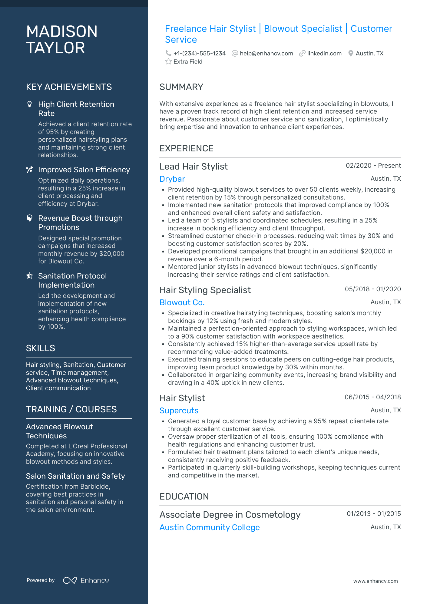 Freelance Hair Stylist Resume Example