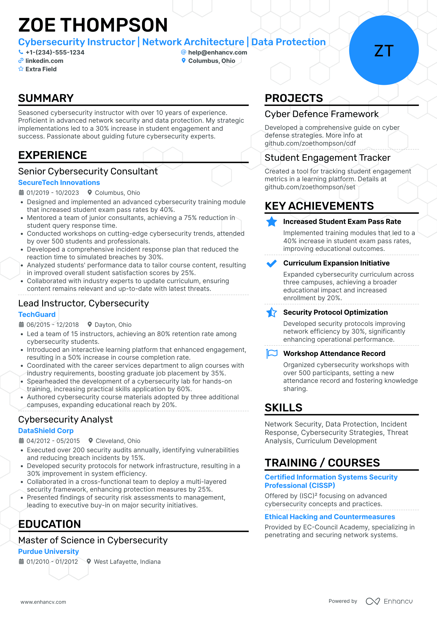 iOS Developer, Cybersecurity Resume Example