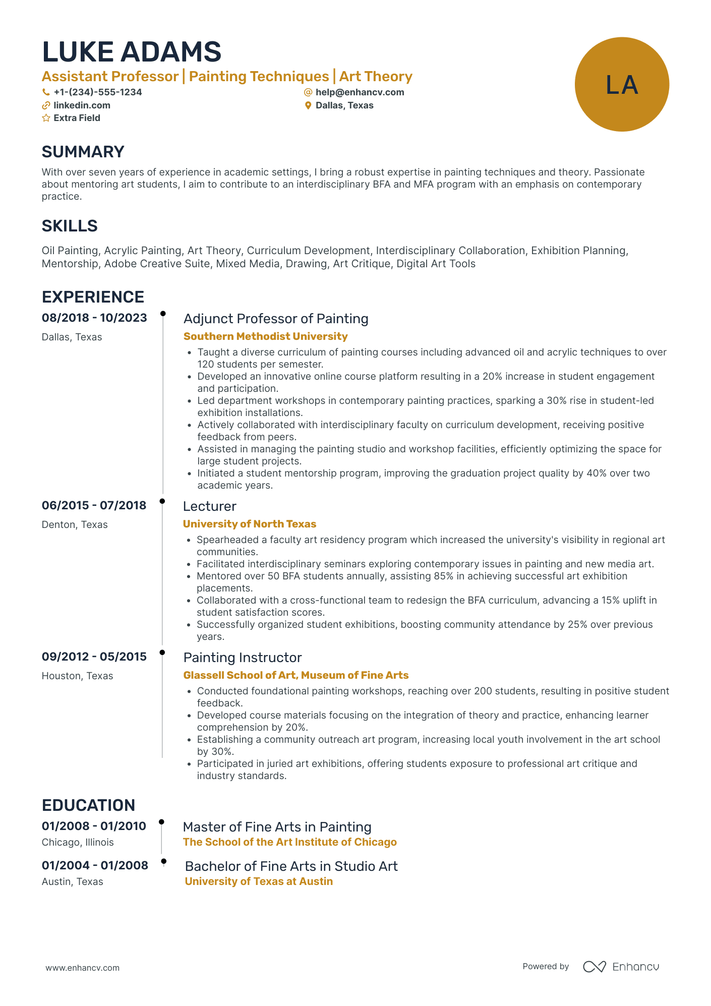 Fine Art Painter Resume Example