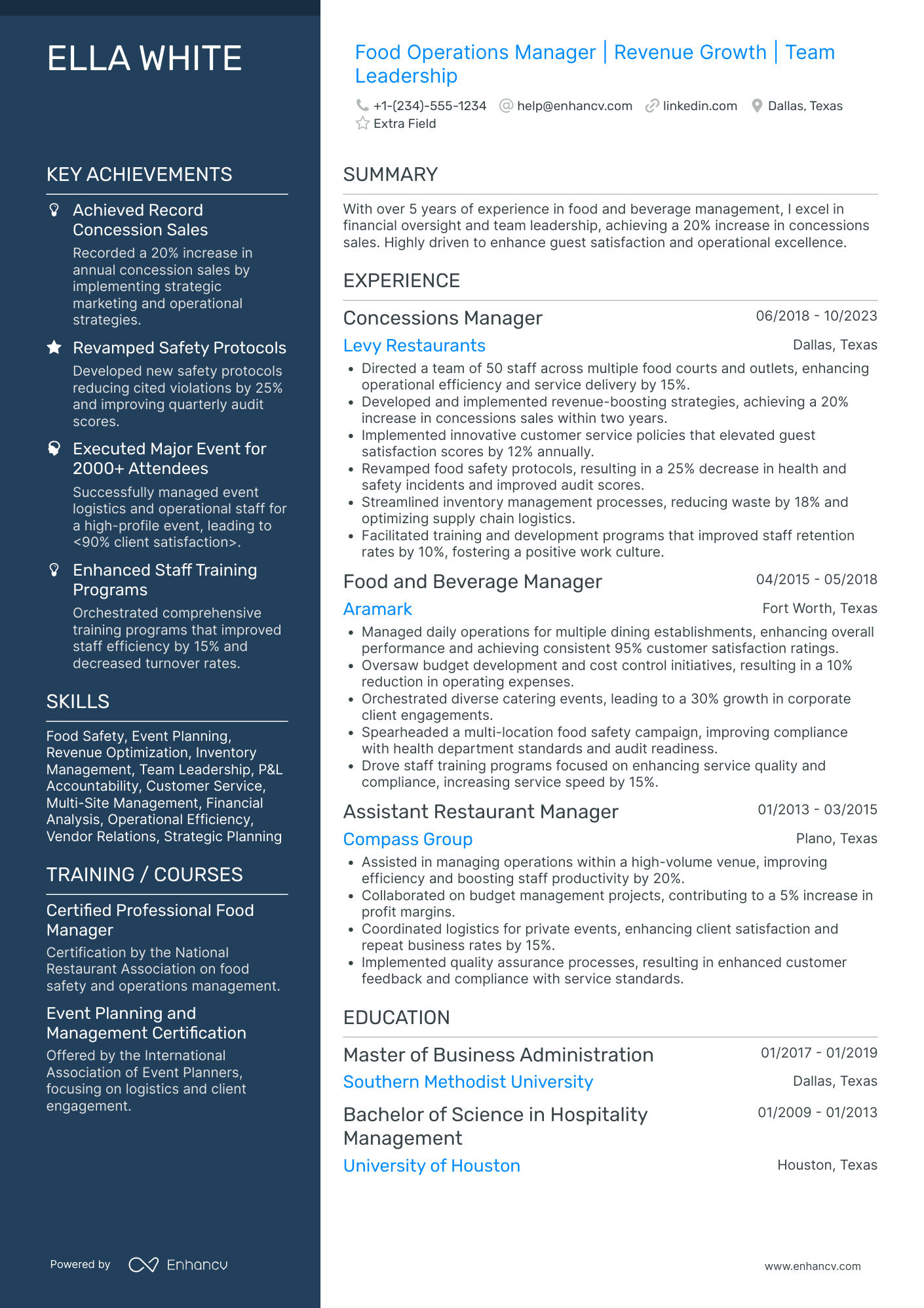 Fast Food Operations Manager Resume Example