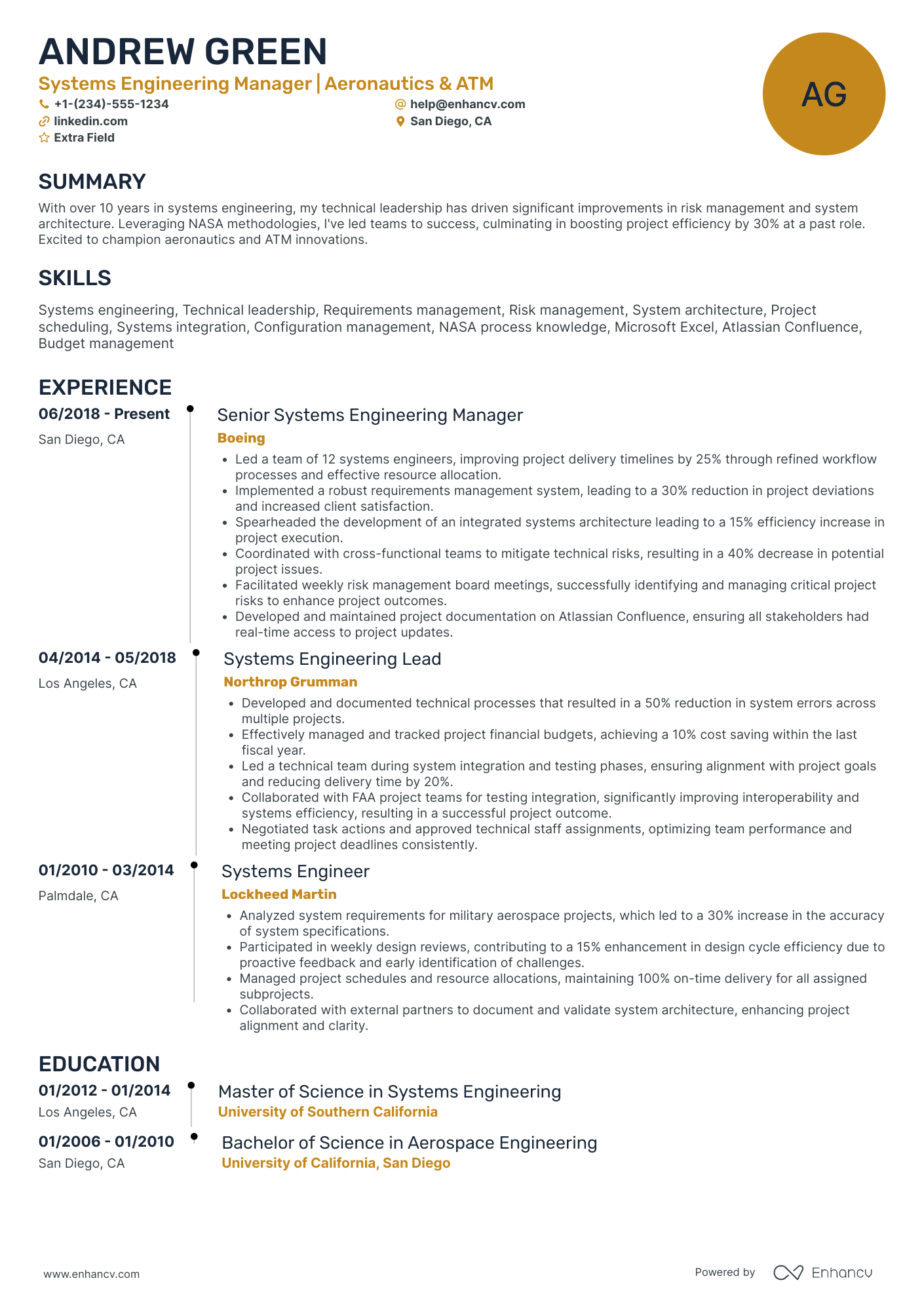 Systems Engineering Manager Resume Example