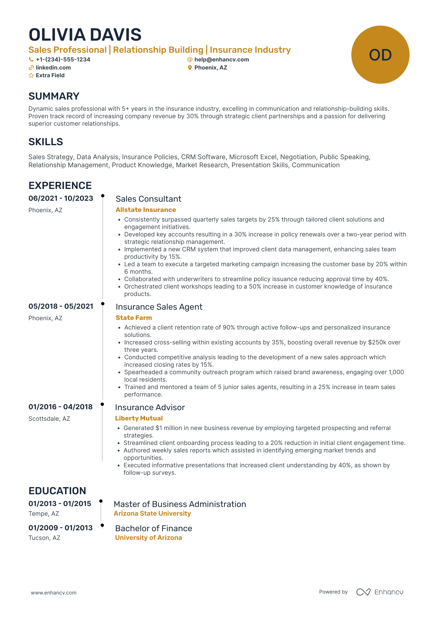 Insurance Sales Trainee Resume Example