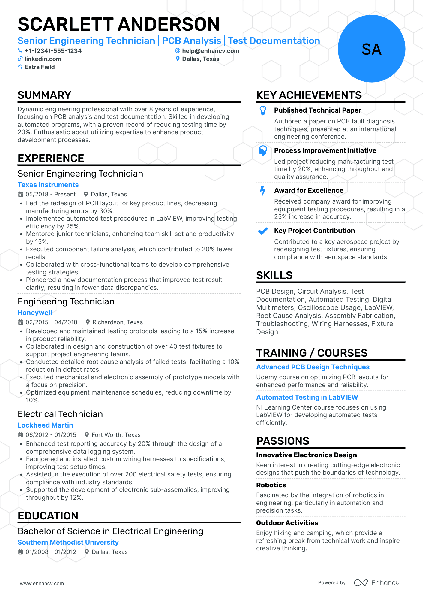 Senior Electrical Engineering Technician Resume Example