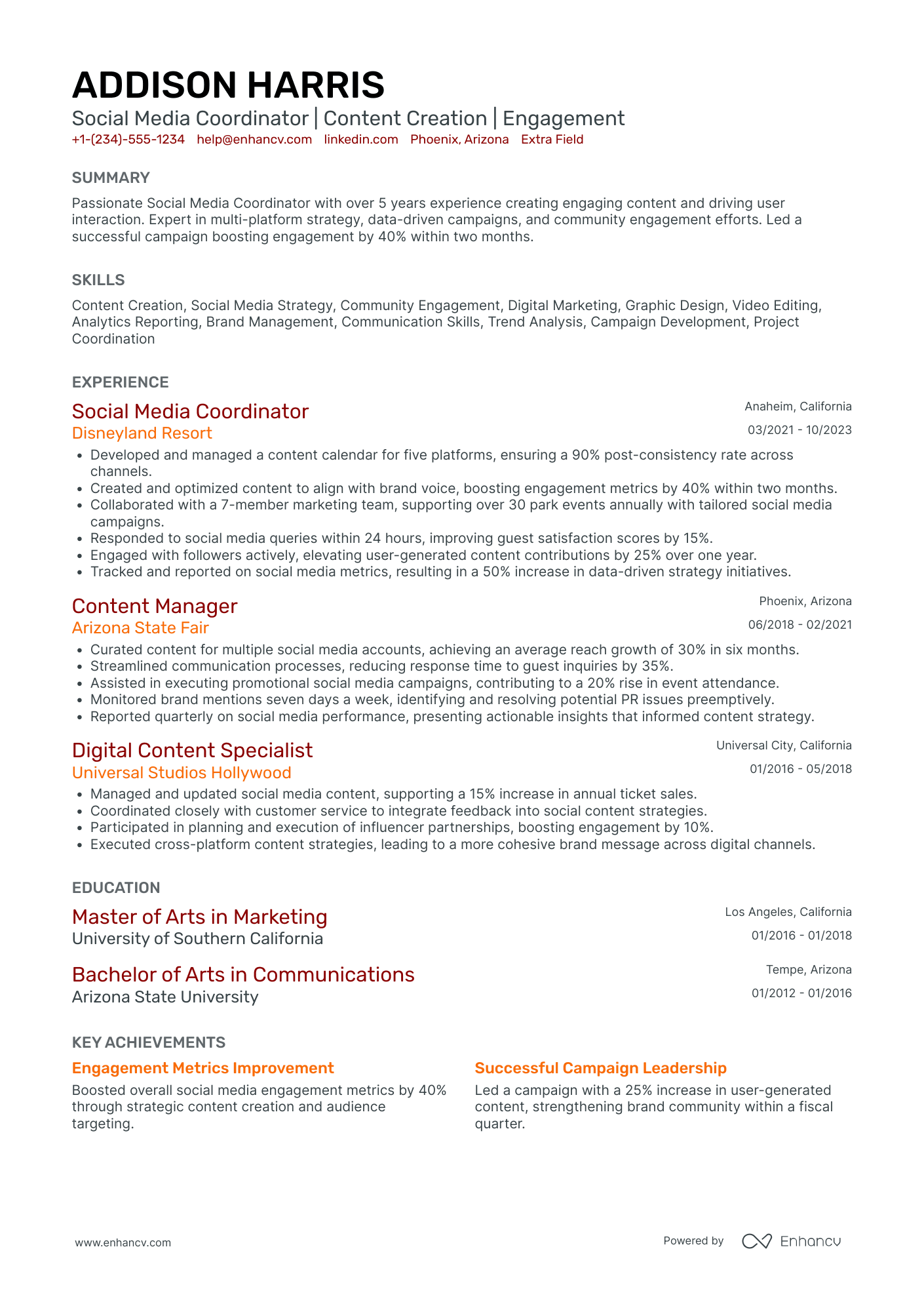 Social Media Marketing Coordinator Resume Example