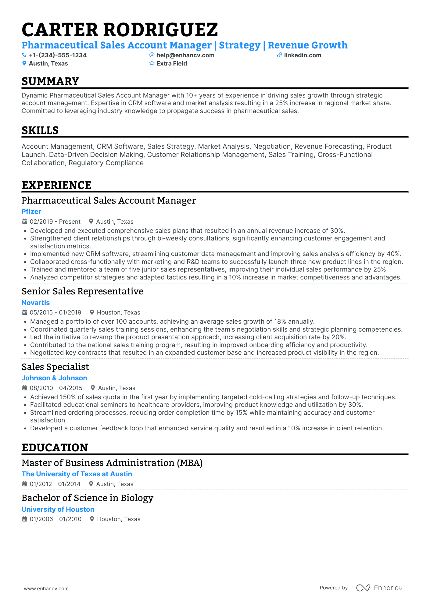 Pharmaceutical Sales Account Manager Resume Example