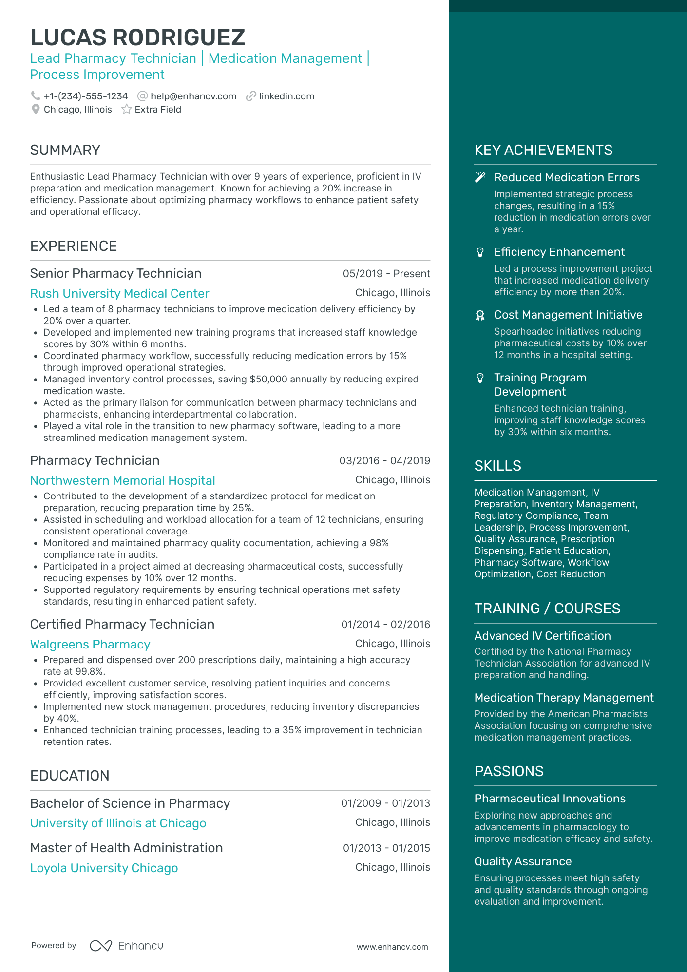 Lead Pharmacy Technician Resume Example