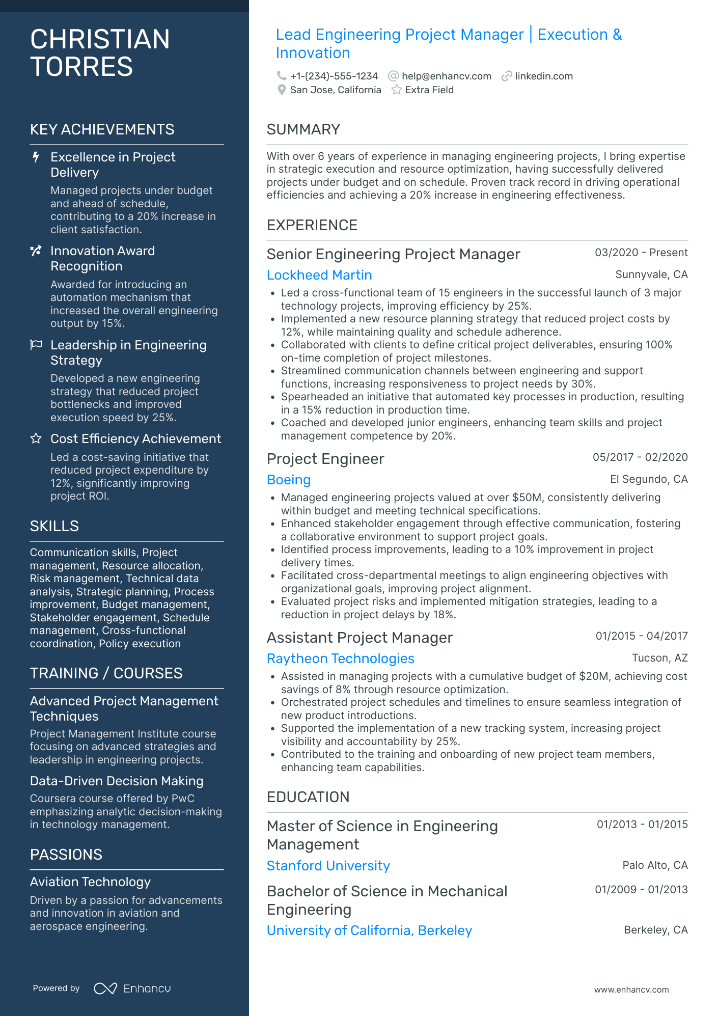 Lead Engineering Manager Resume Example