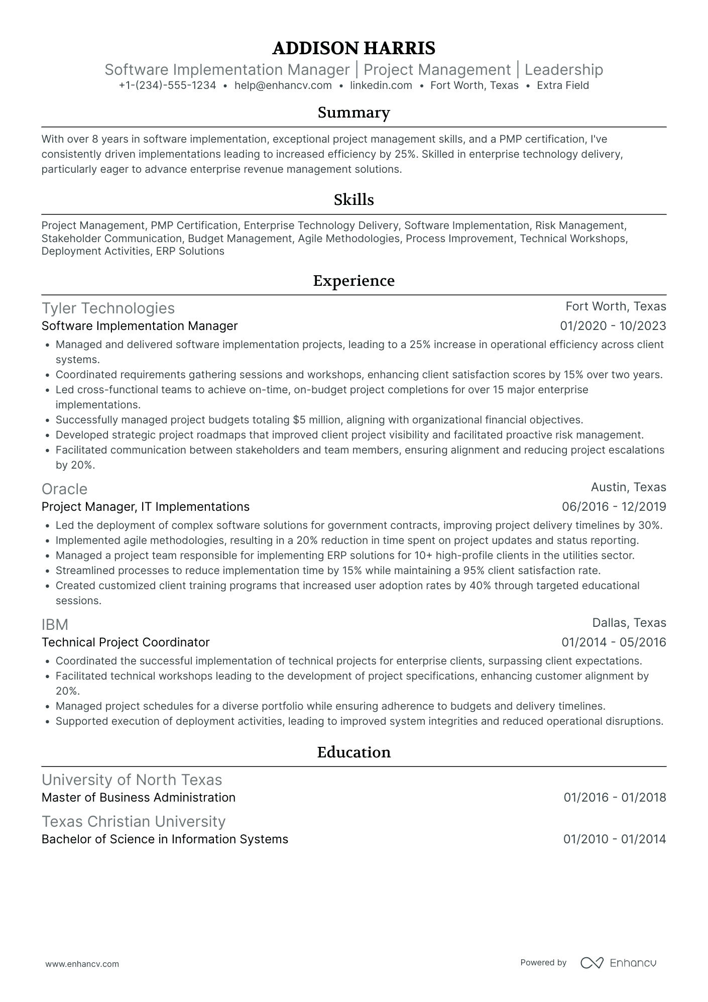 Software Implementation Manager Resume Example