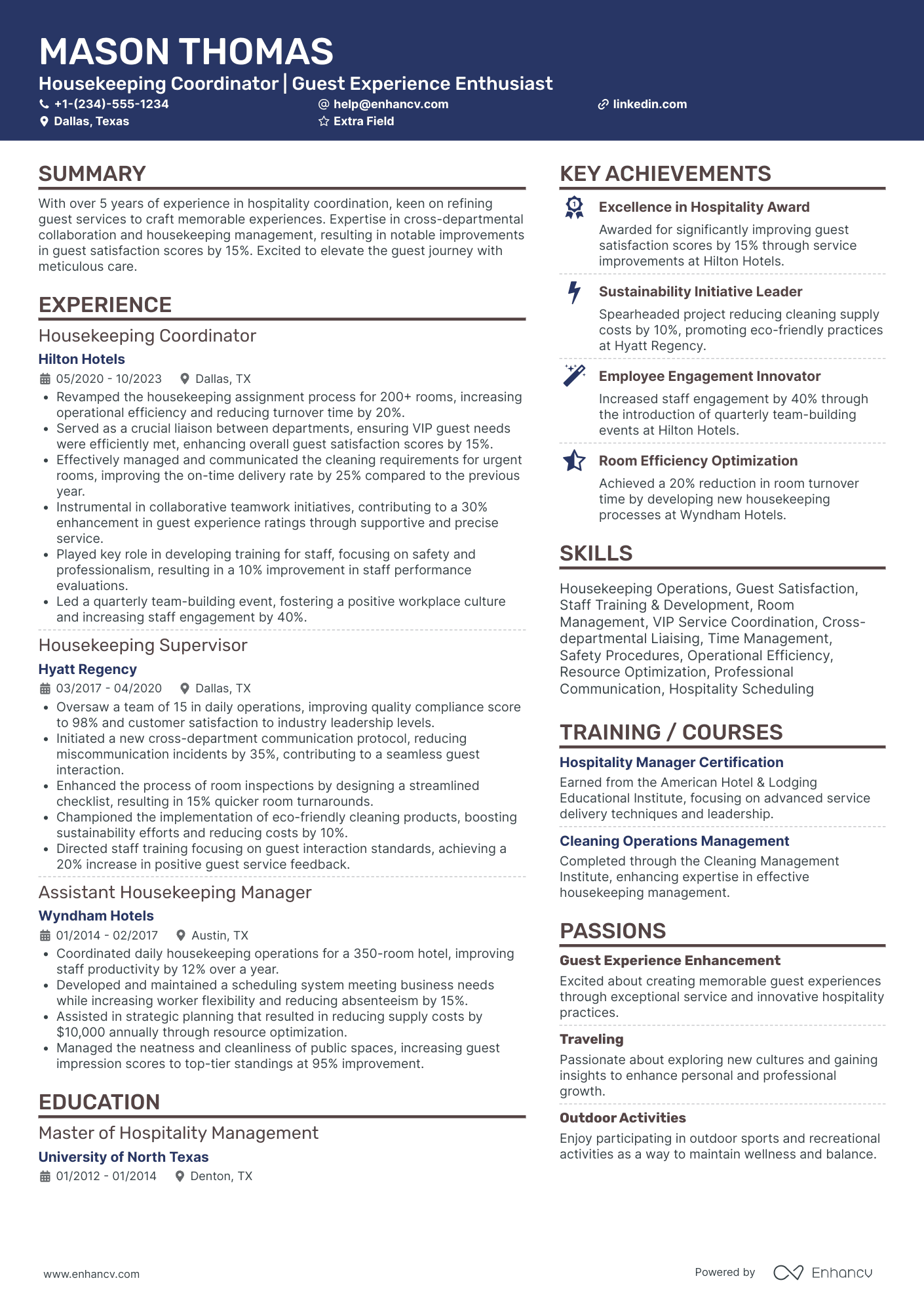 Housekeeper Coordinator Resume Example