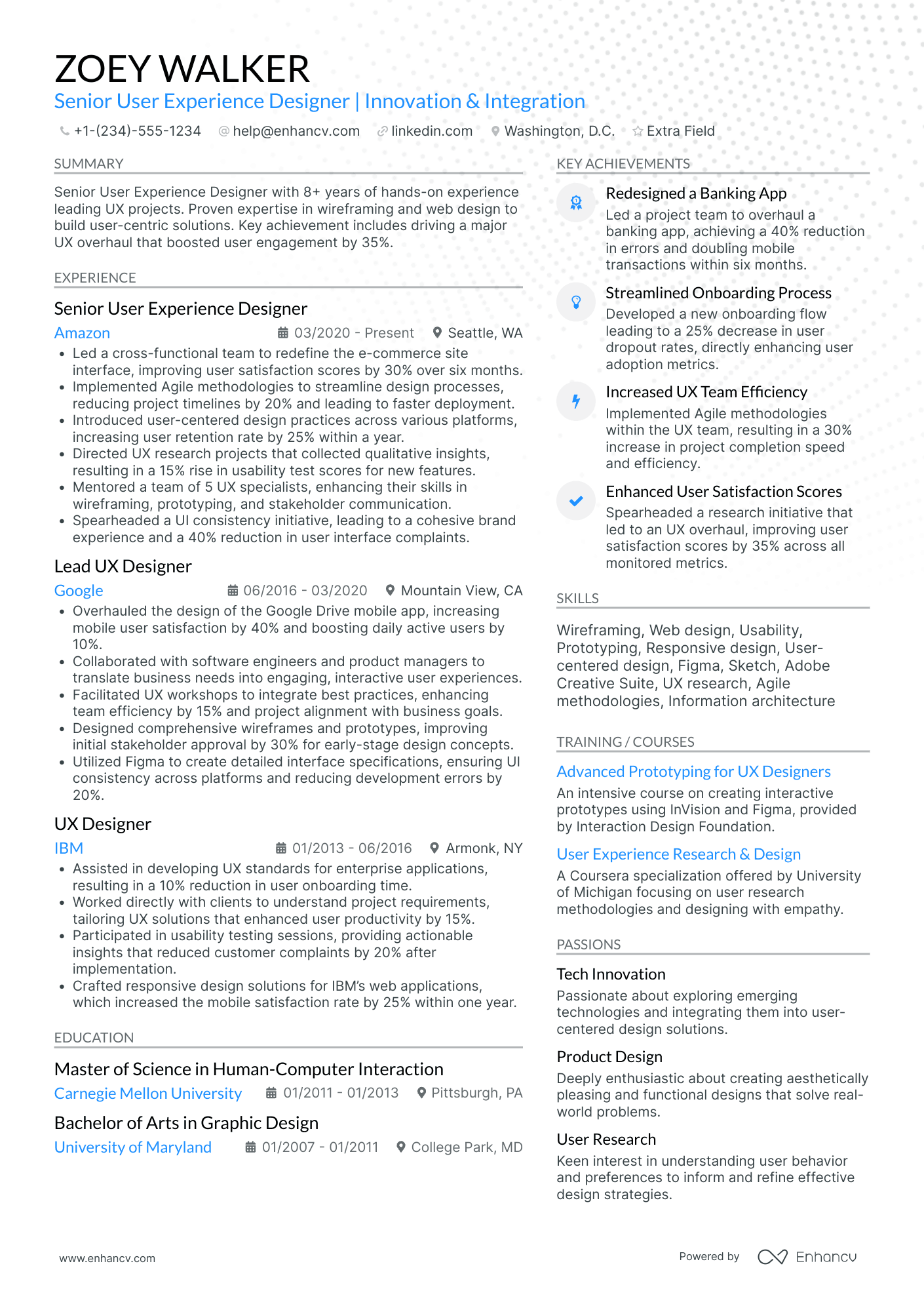 User Experience Designer Resume Example