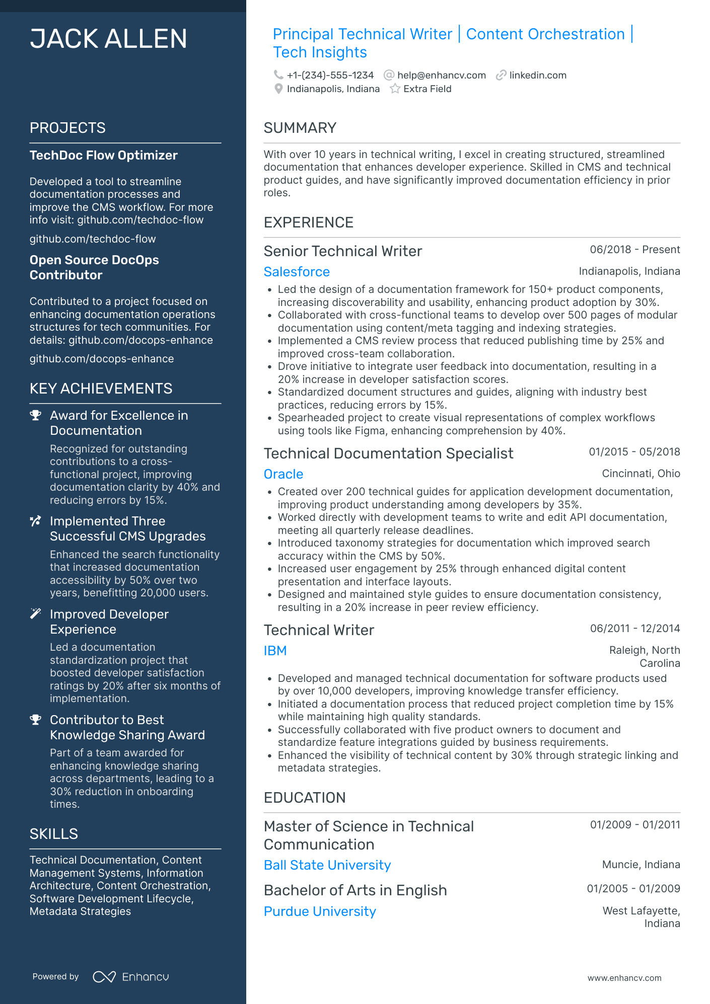 Principal Technical Writer Resume Example