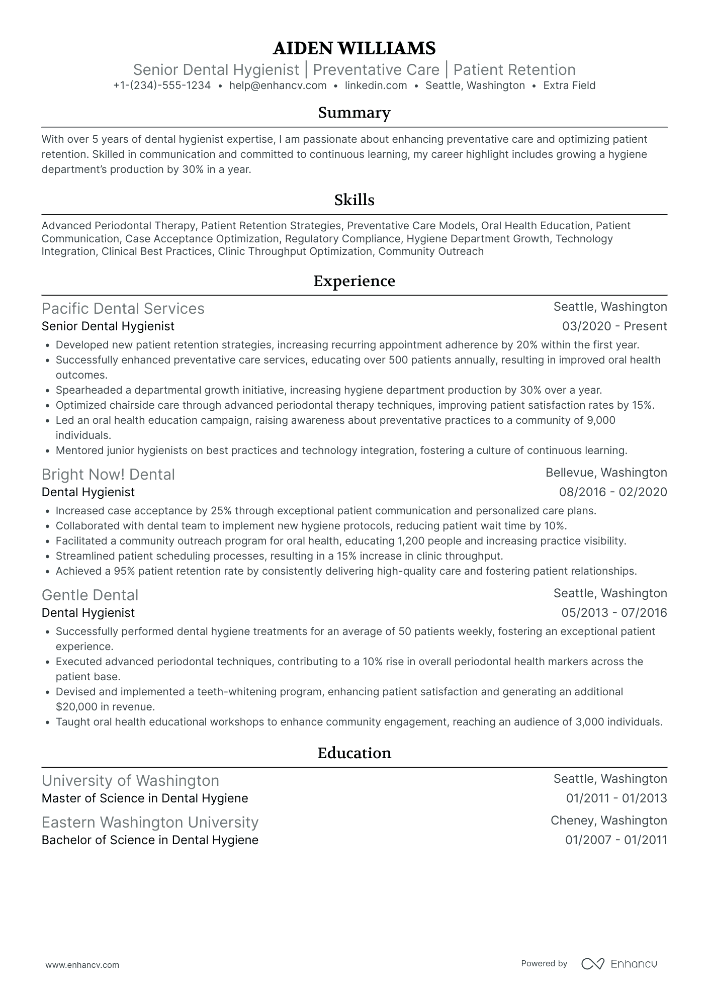 Senior Dental Hygienist Resume Example