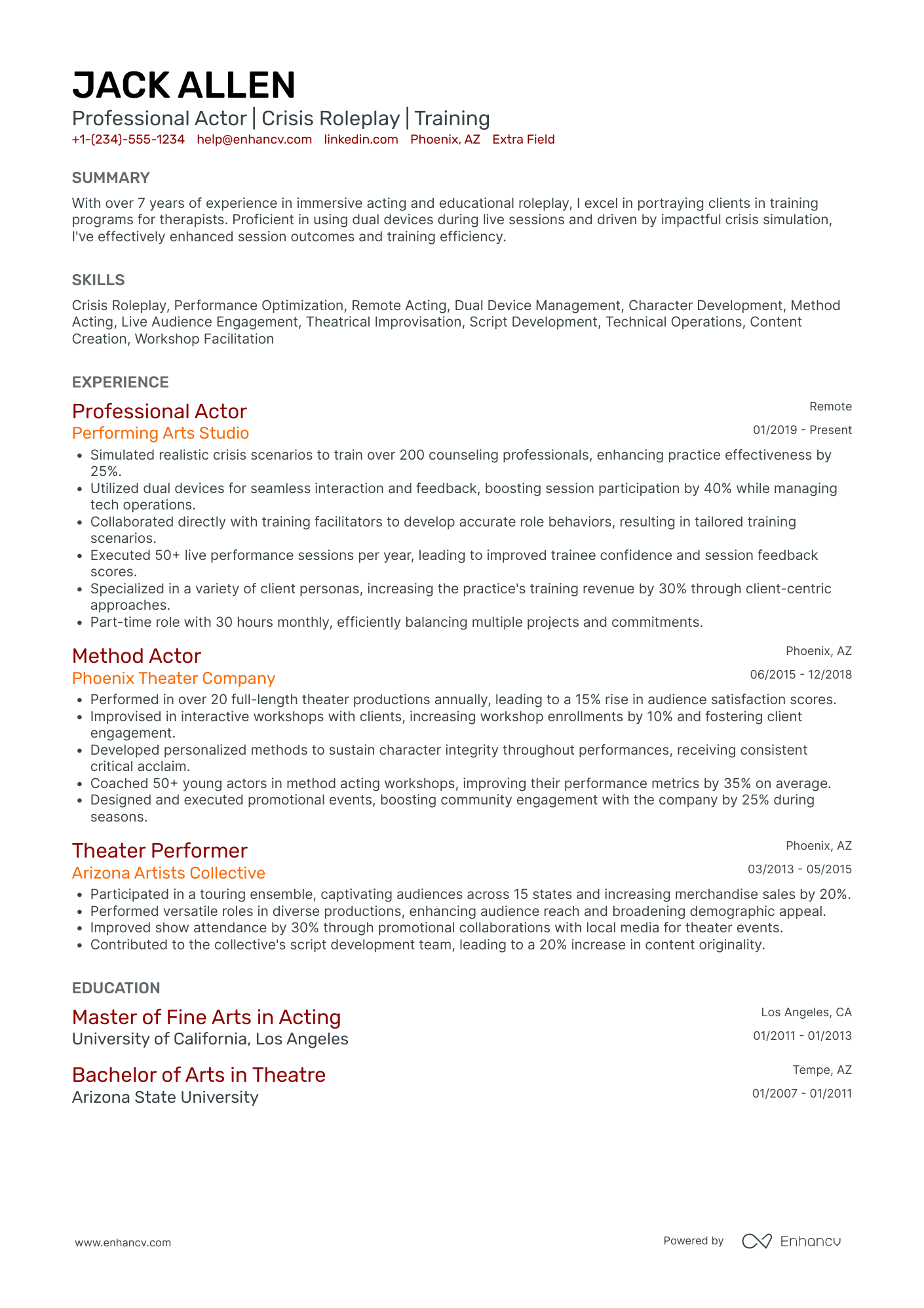 Character Actor Resume Example