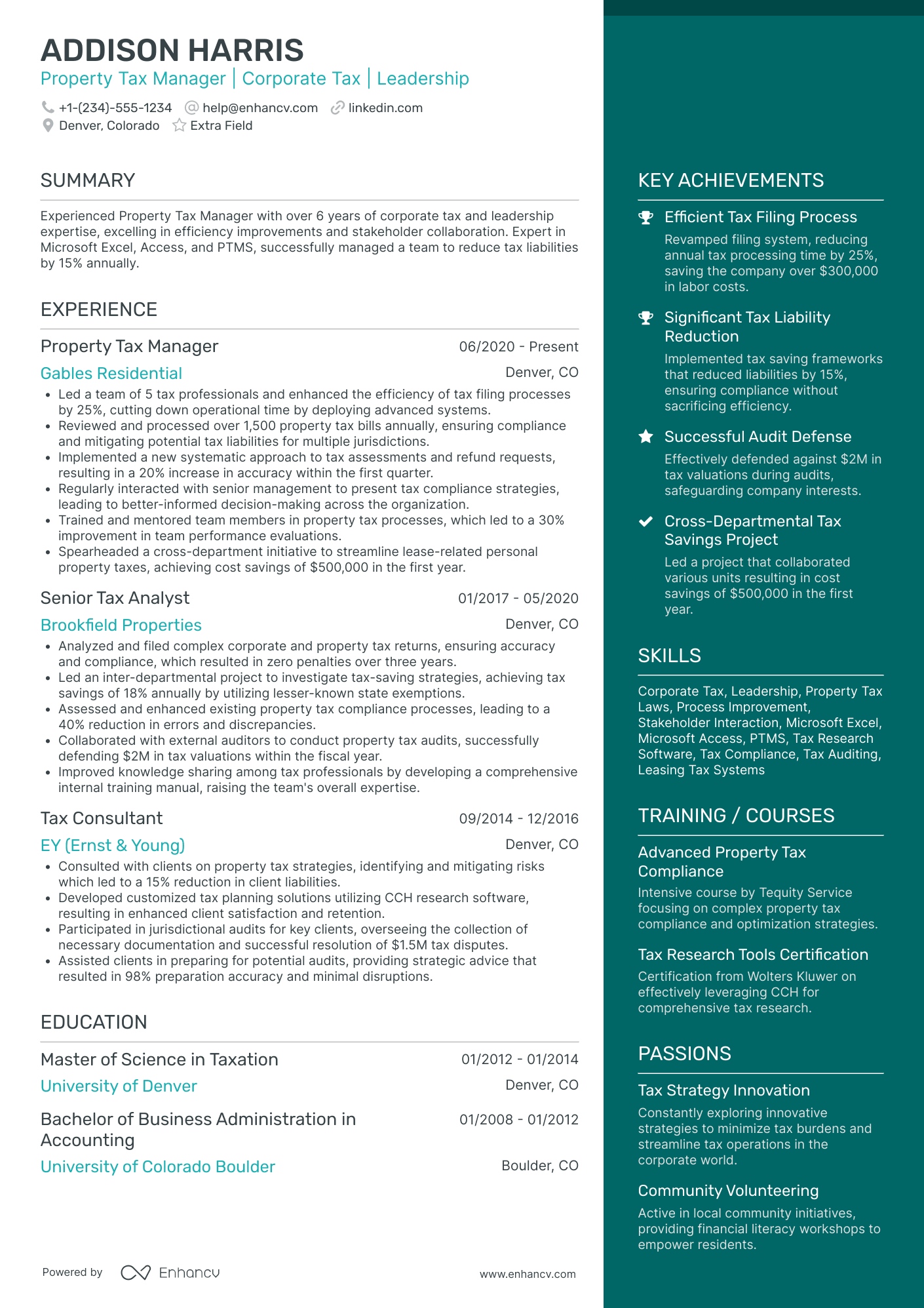 Property Tax Manager Resume Example