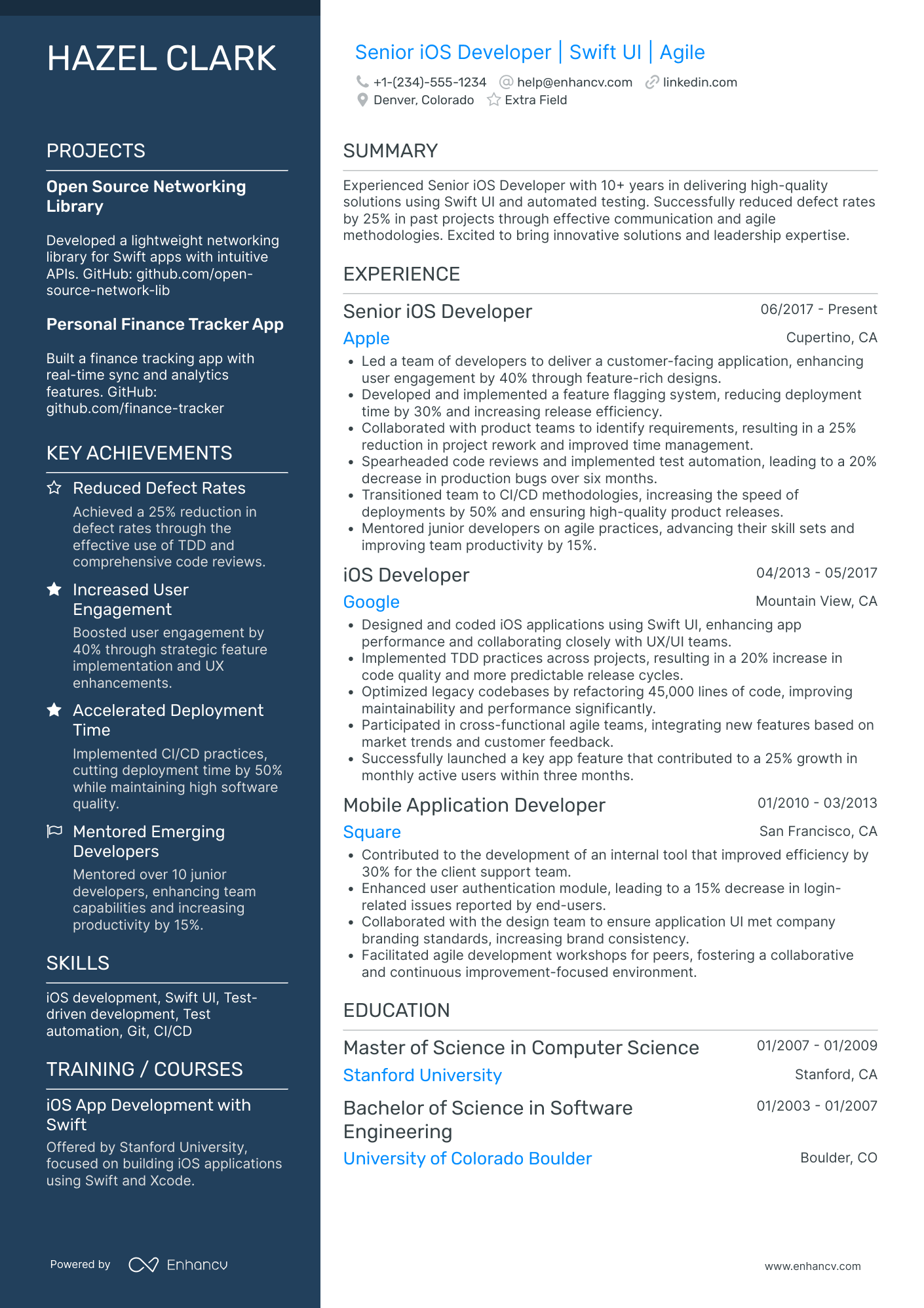 Senior iOS Developer Resume Example