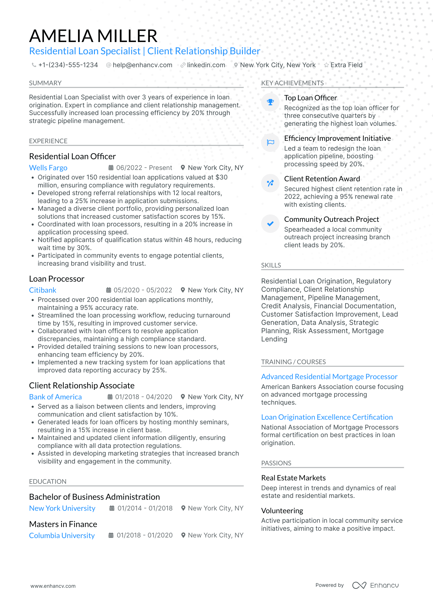 Residential Loan Officer Resume Example