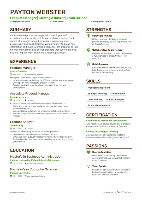 Product Manager Intern Resume Example