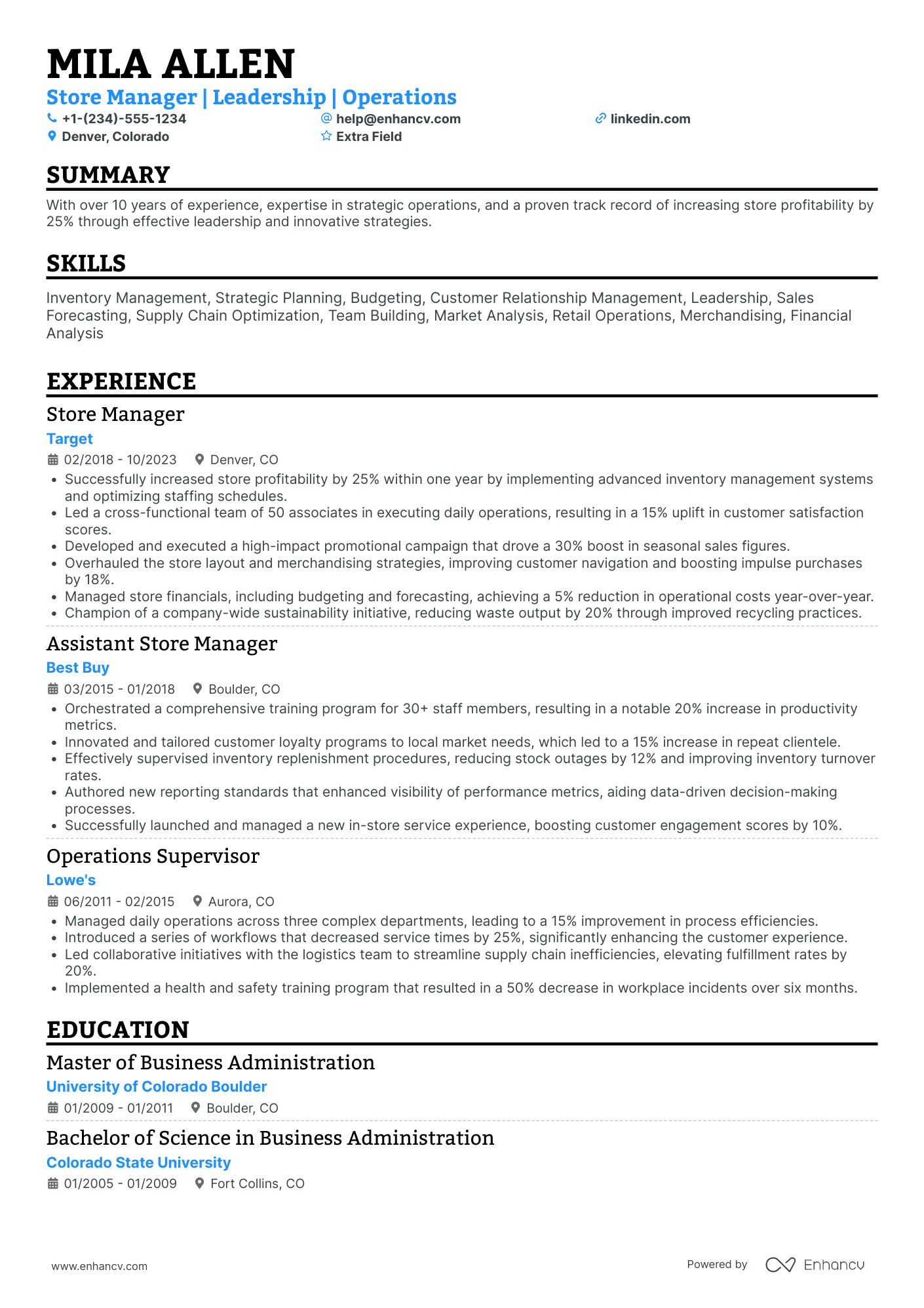 Walmart Store Manager Resume Example