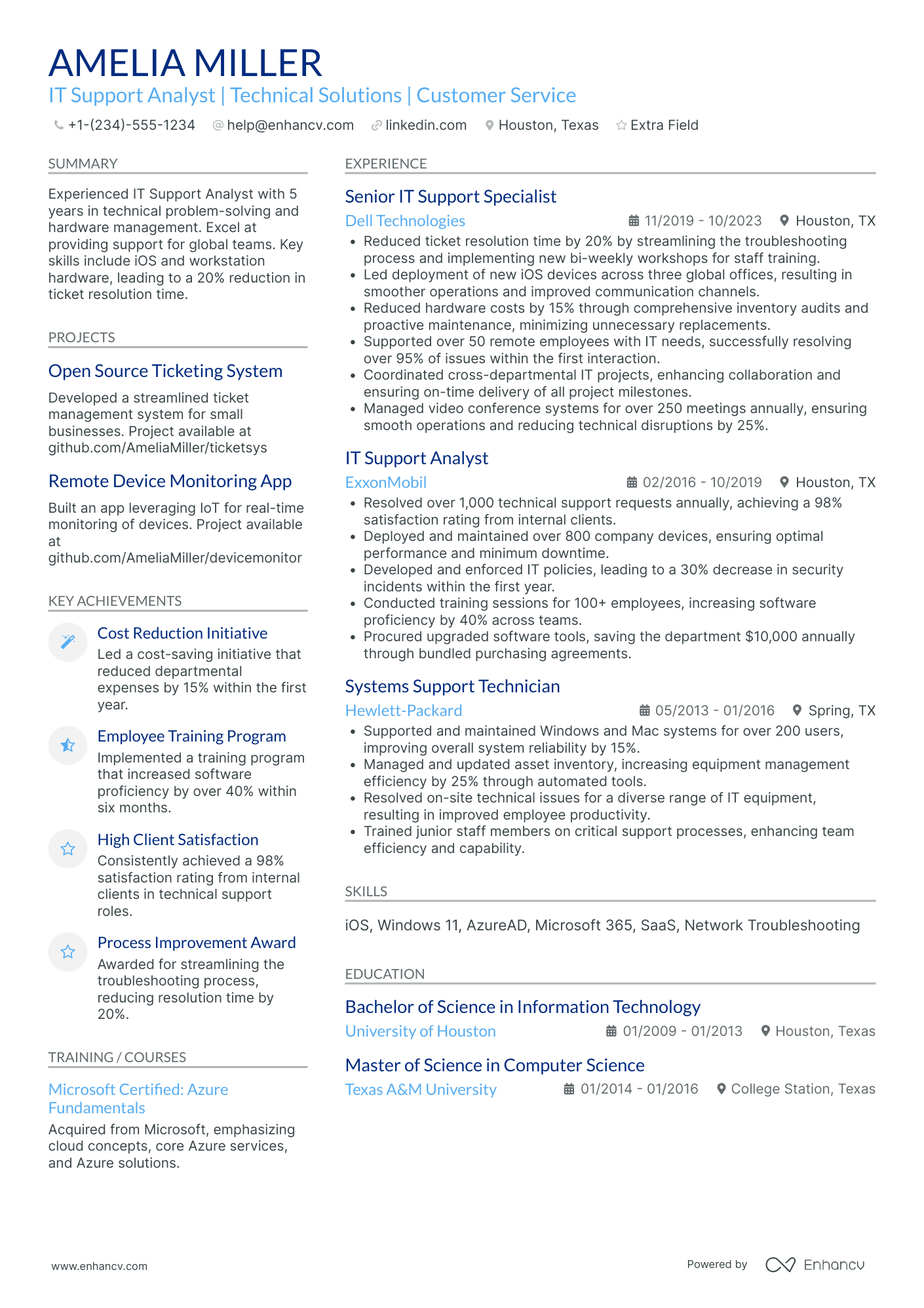 IT Support Professional Resume Example