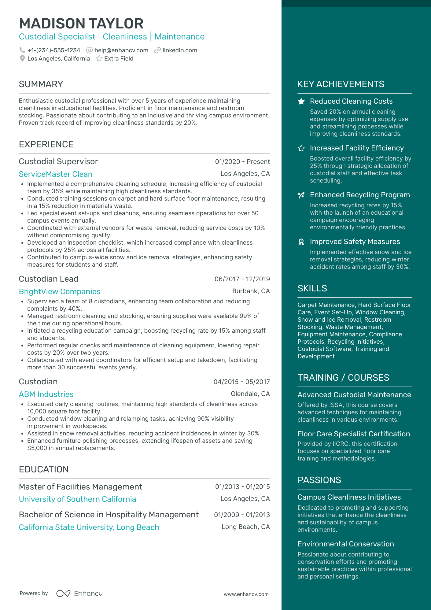 Senior Custodian Resume Example