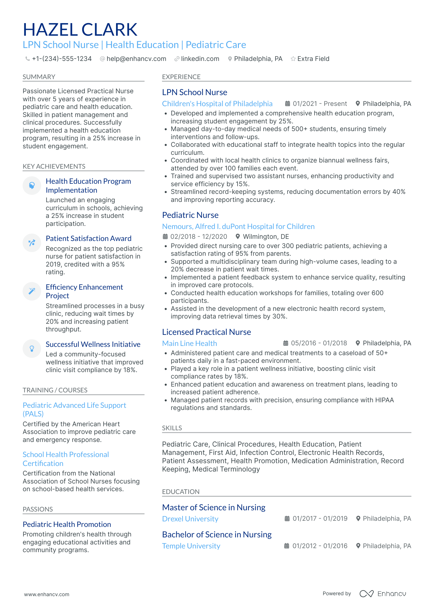 LPN School Nurse Resume Example