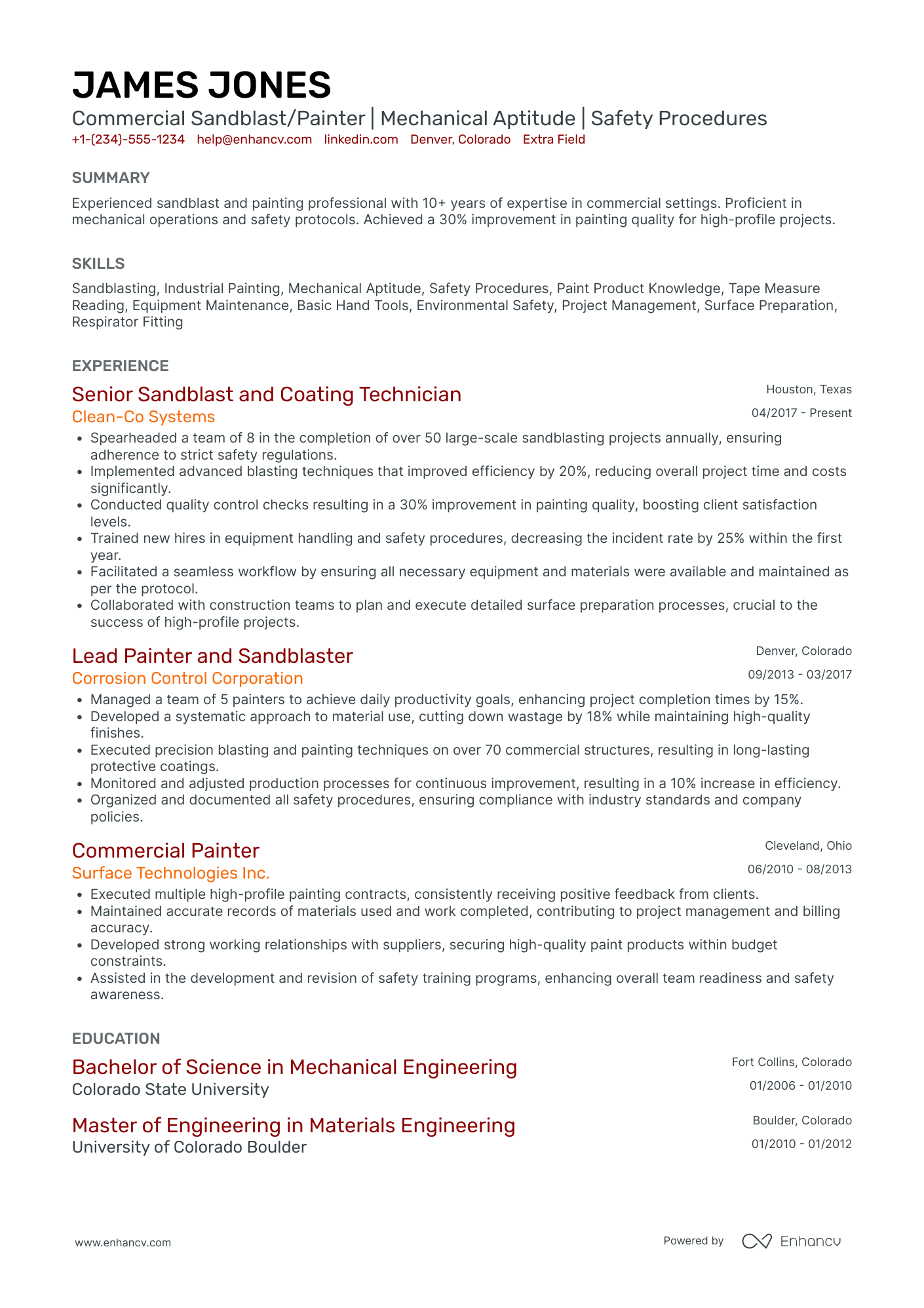 Commercial Building Painter Resume Example