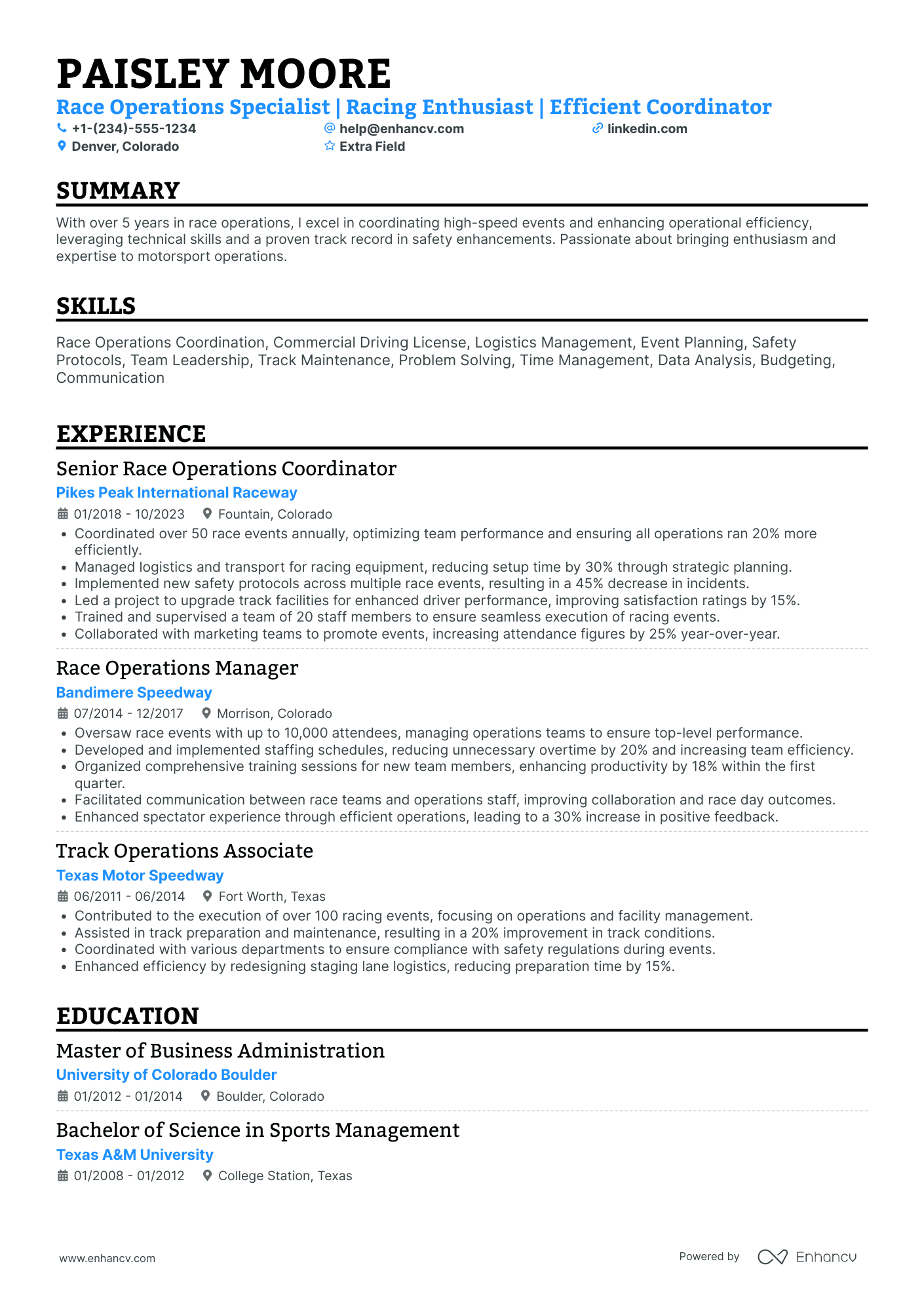 Race Car Driver Resume Example