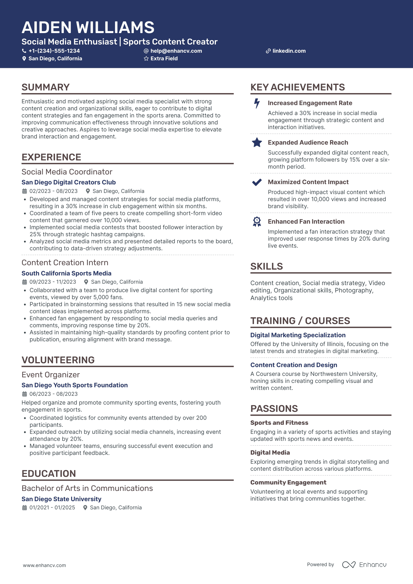 Social Media Analytics Intern Resume Example