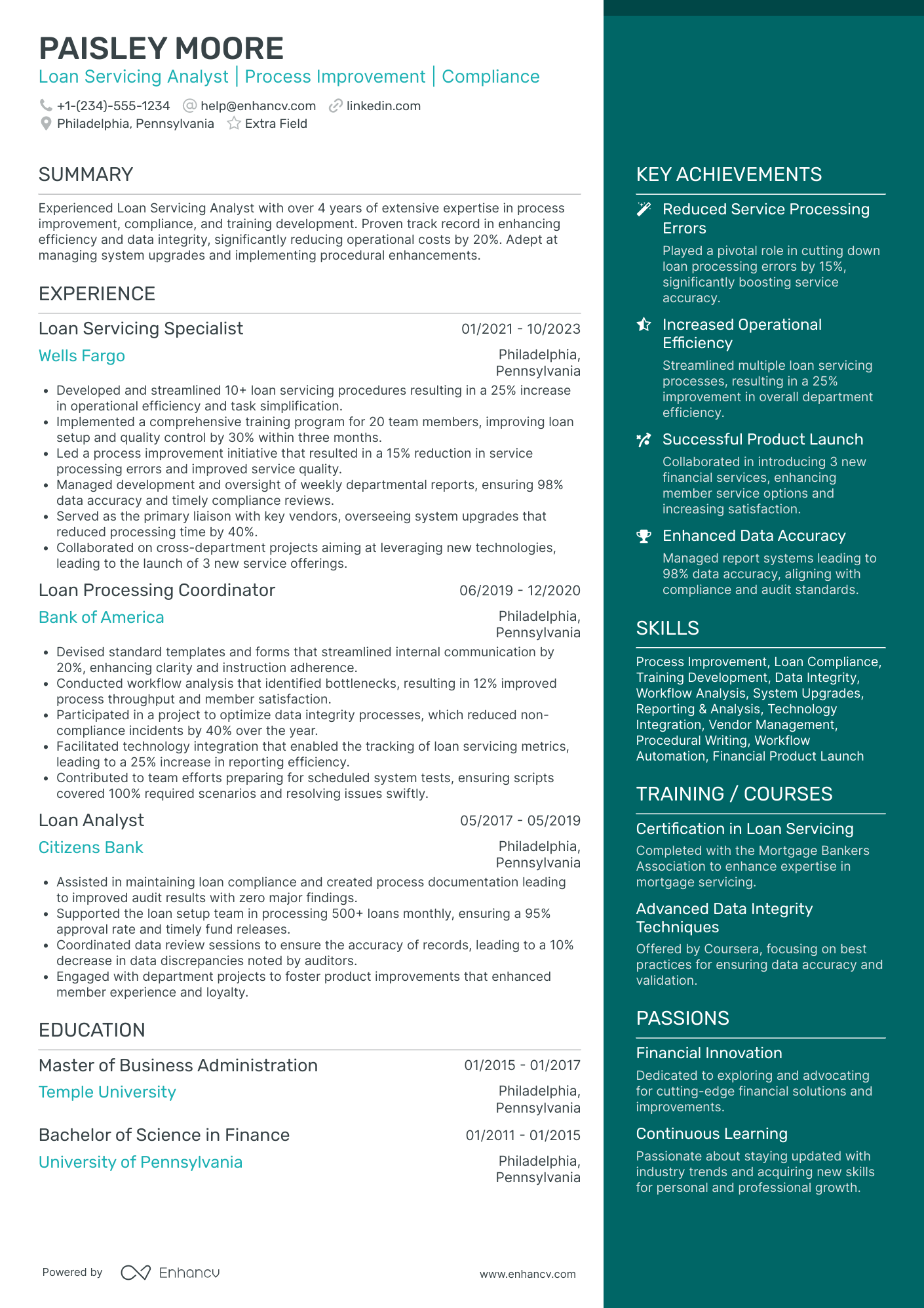 Loan Processing Analyst Resume Example