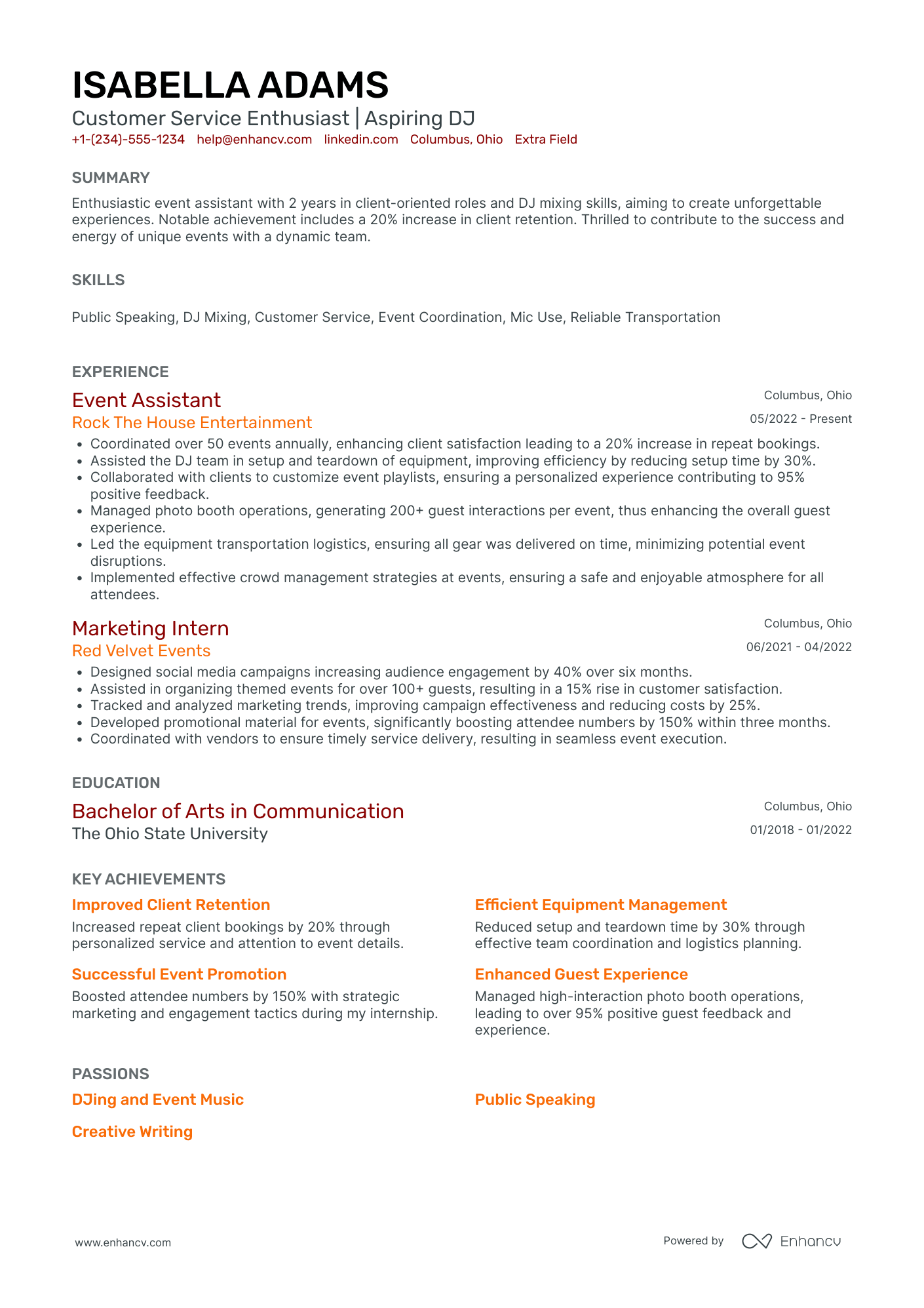 DJ Assistant Resume Example