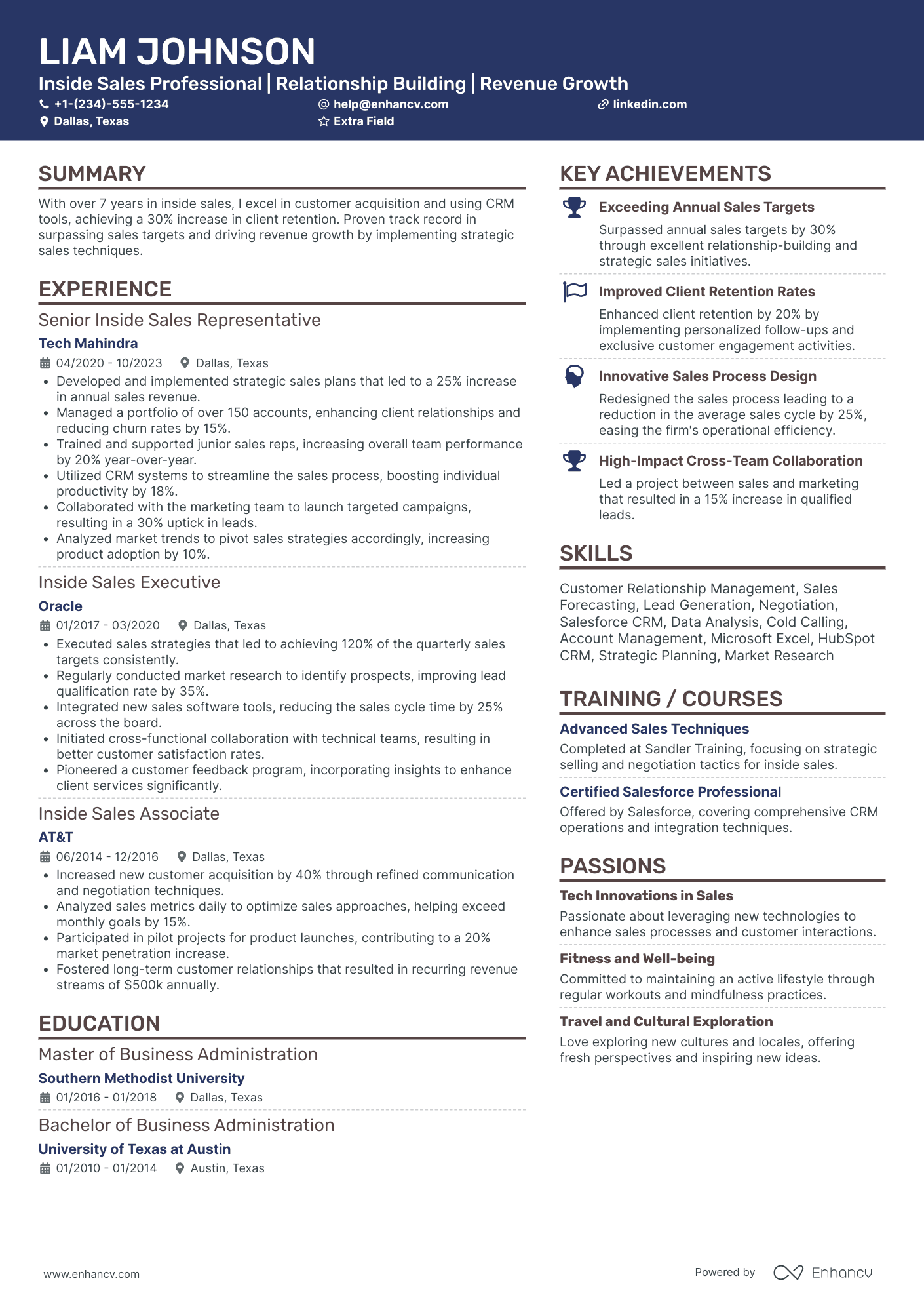 Inside Sales Professional Resume Example