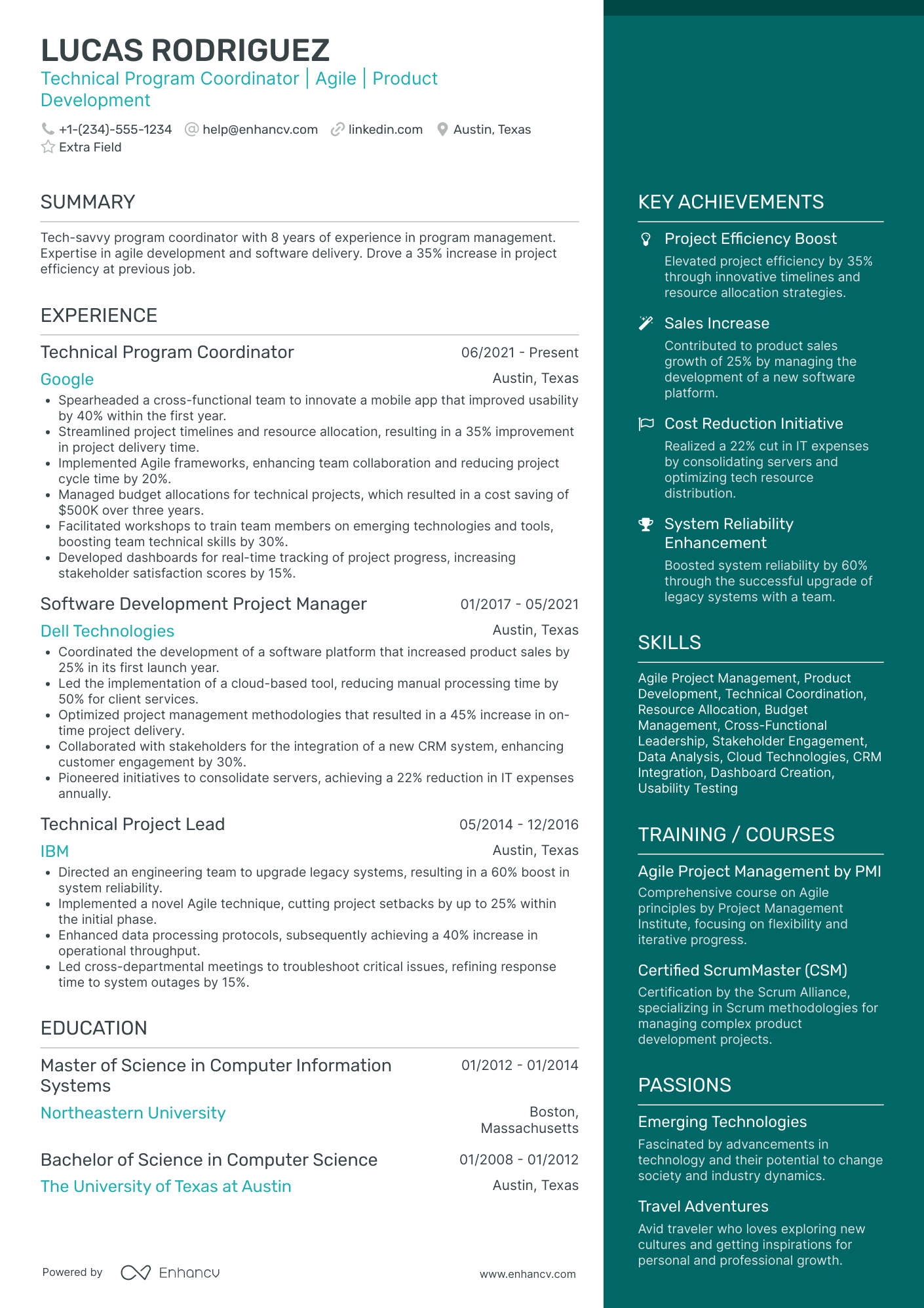 Technical Program Coordinator Resume Example