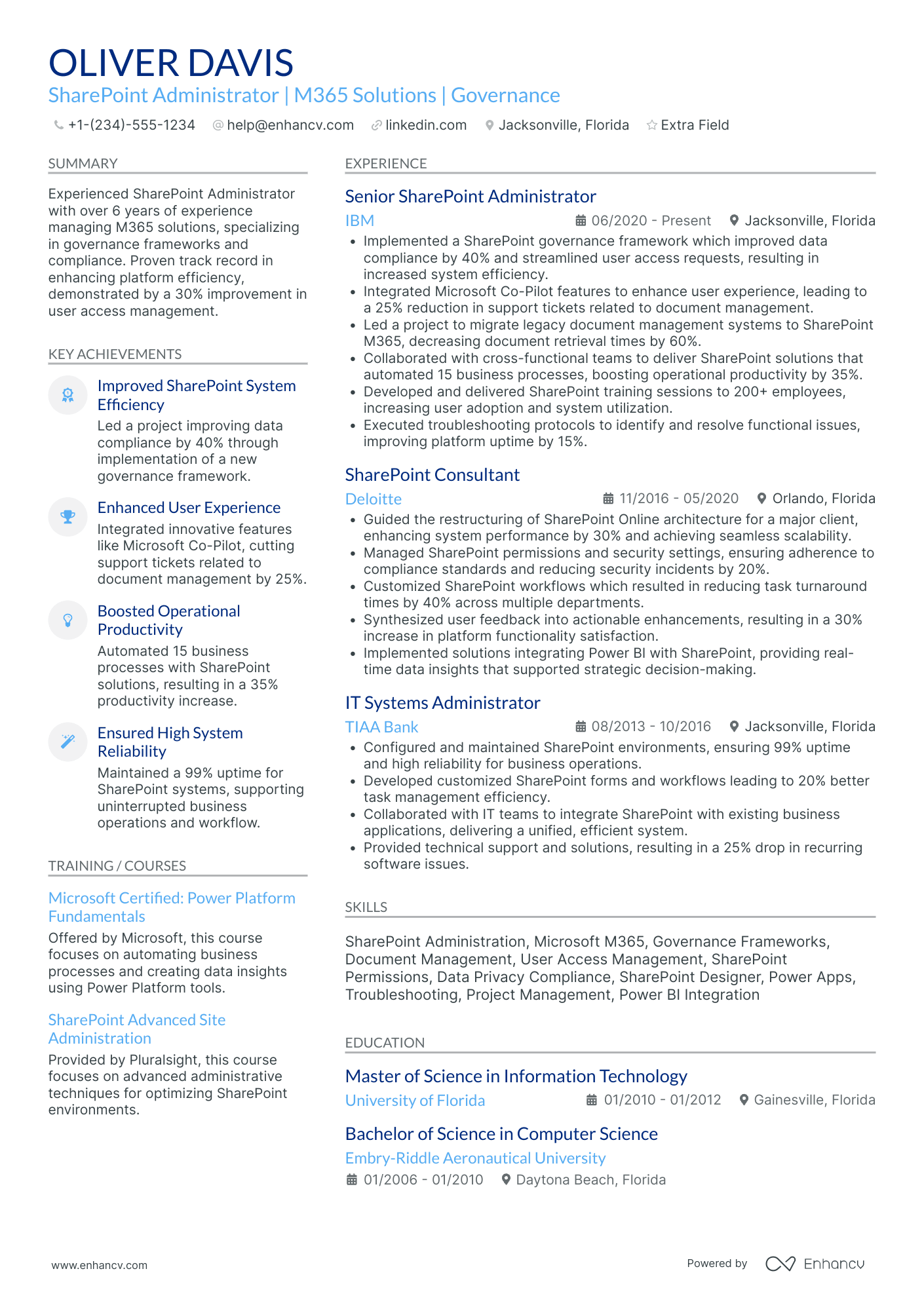 Entry Level SharePoint Administrator Resume Example