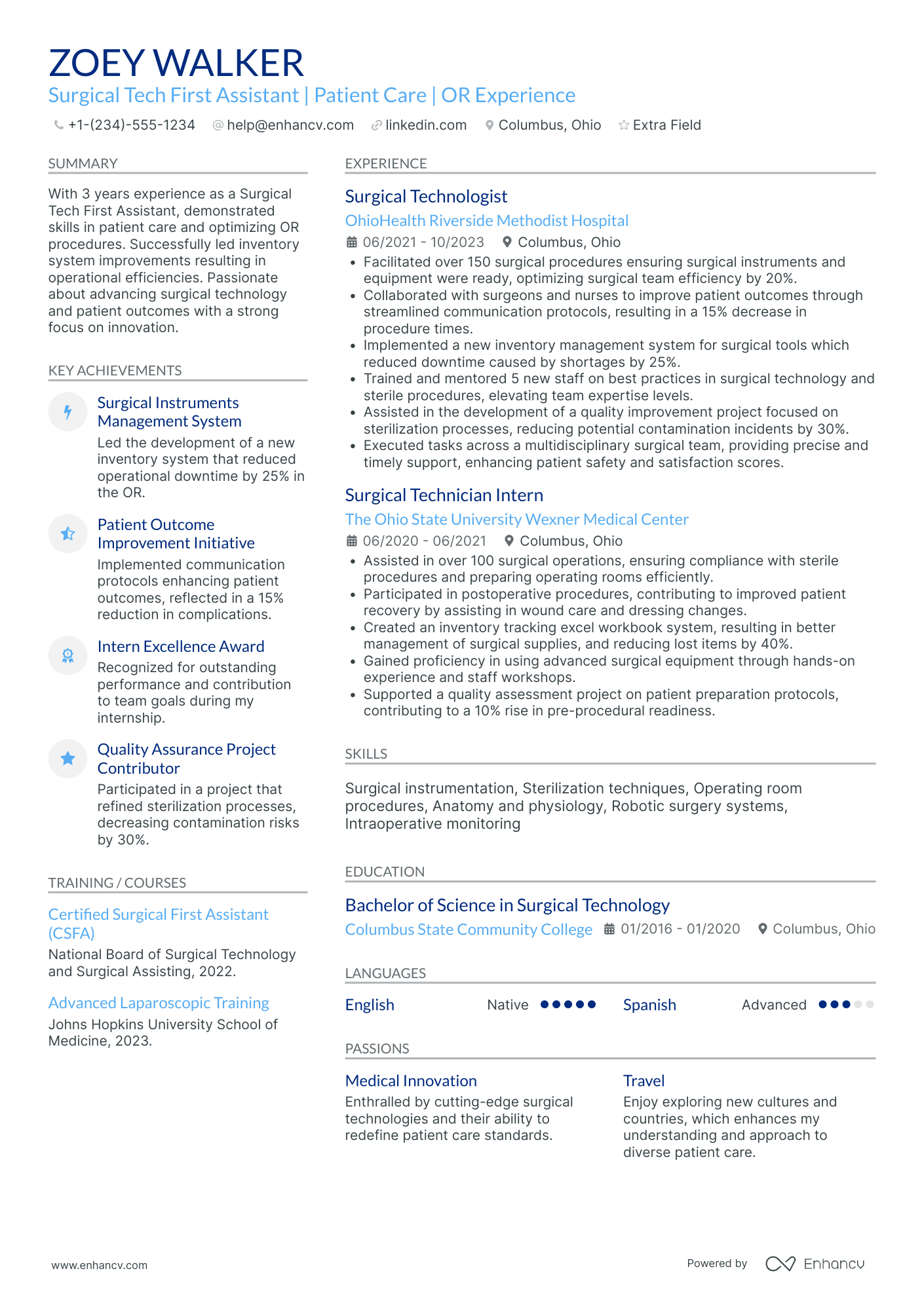 Surgical Tech First Assistant Resume Example