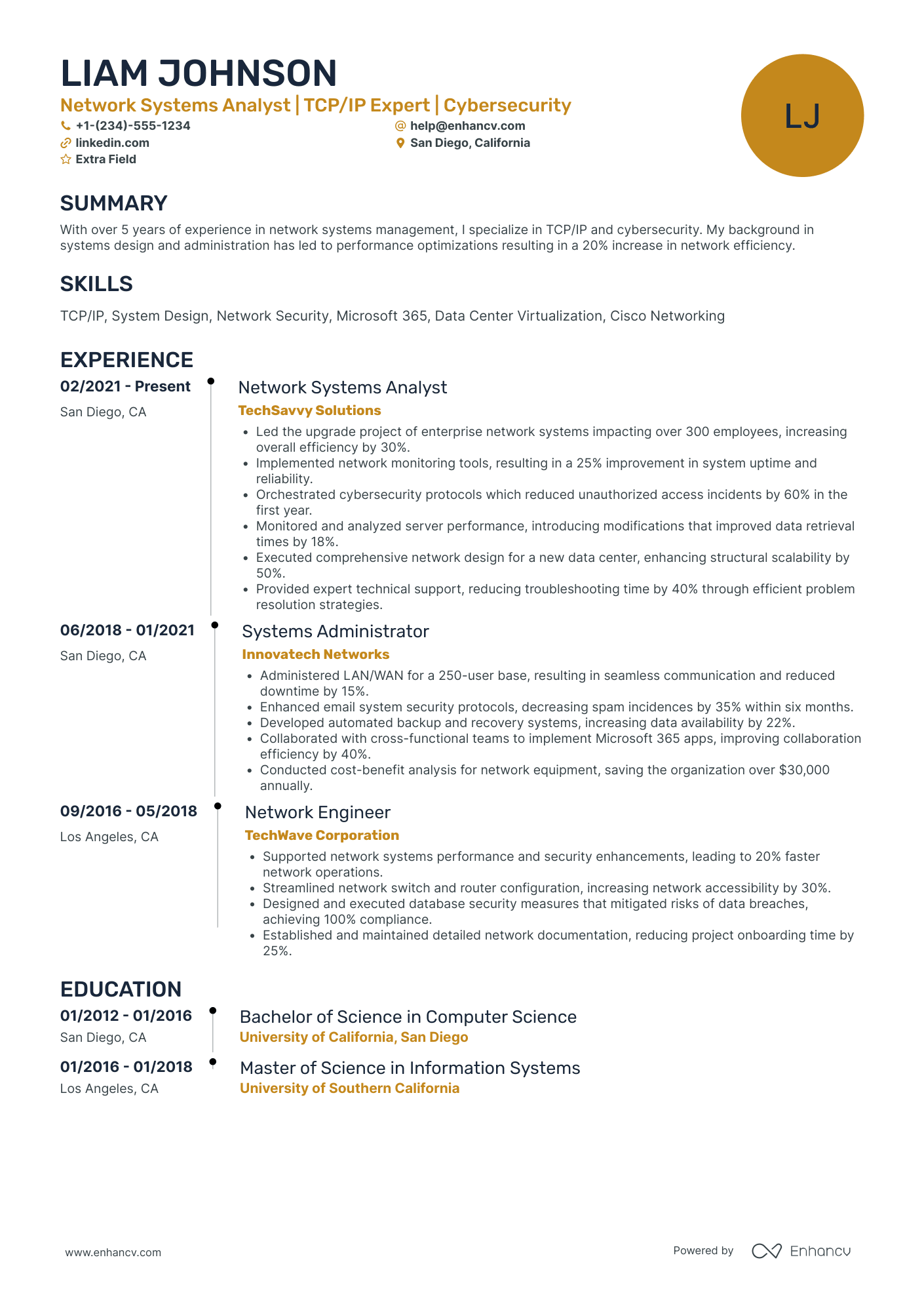 Telecom System Analyst Resume Example