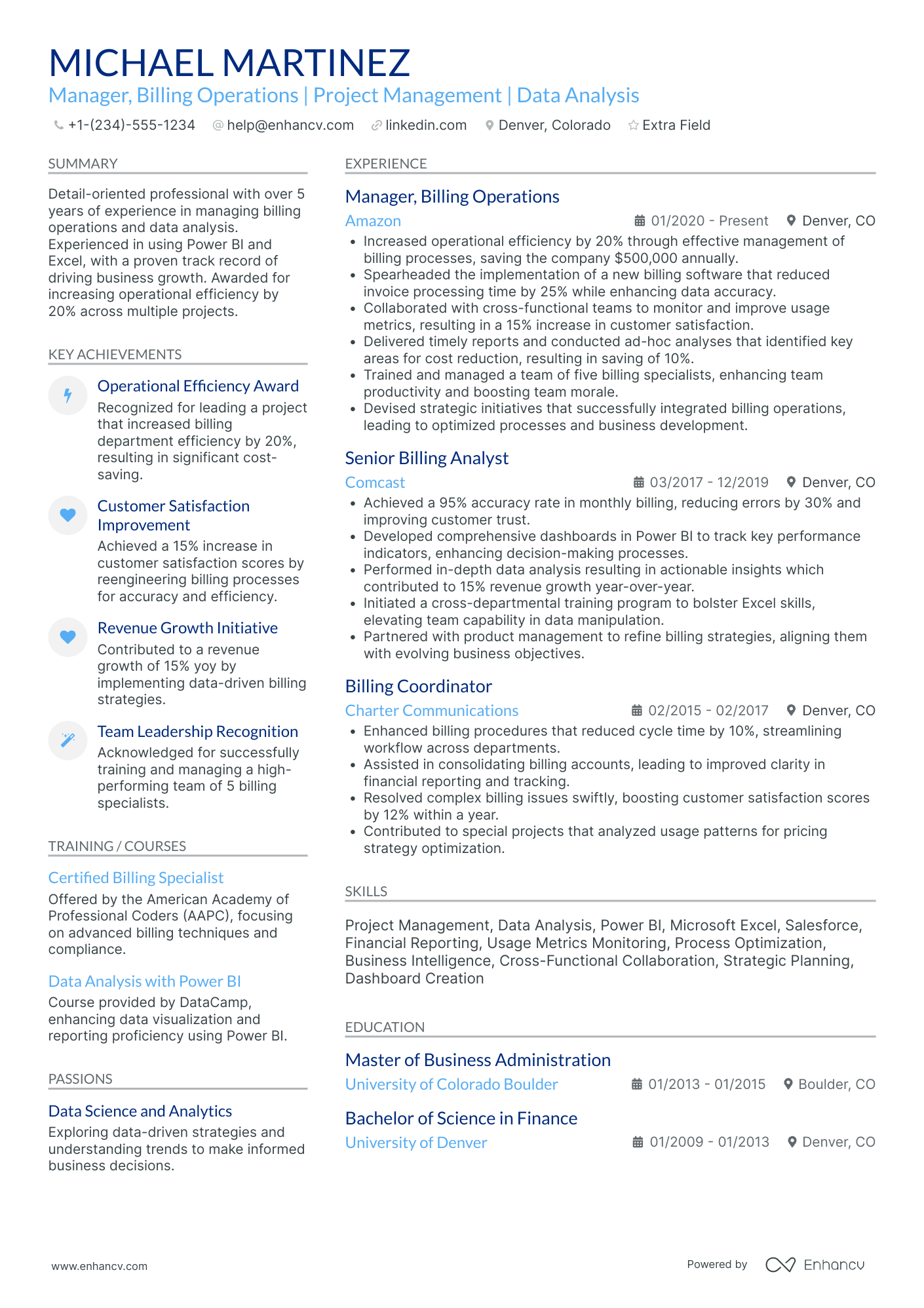 Billing Operations Manager Resume Example