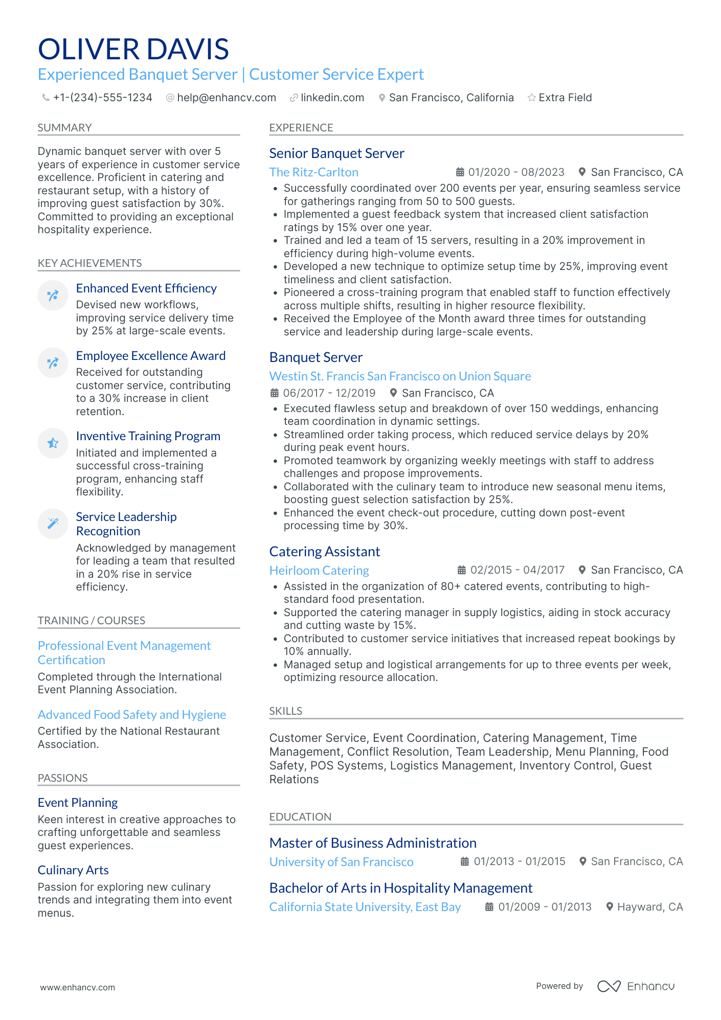 Banquet Server Attendant Resume Example