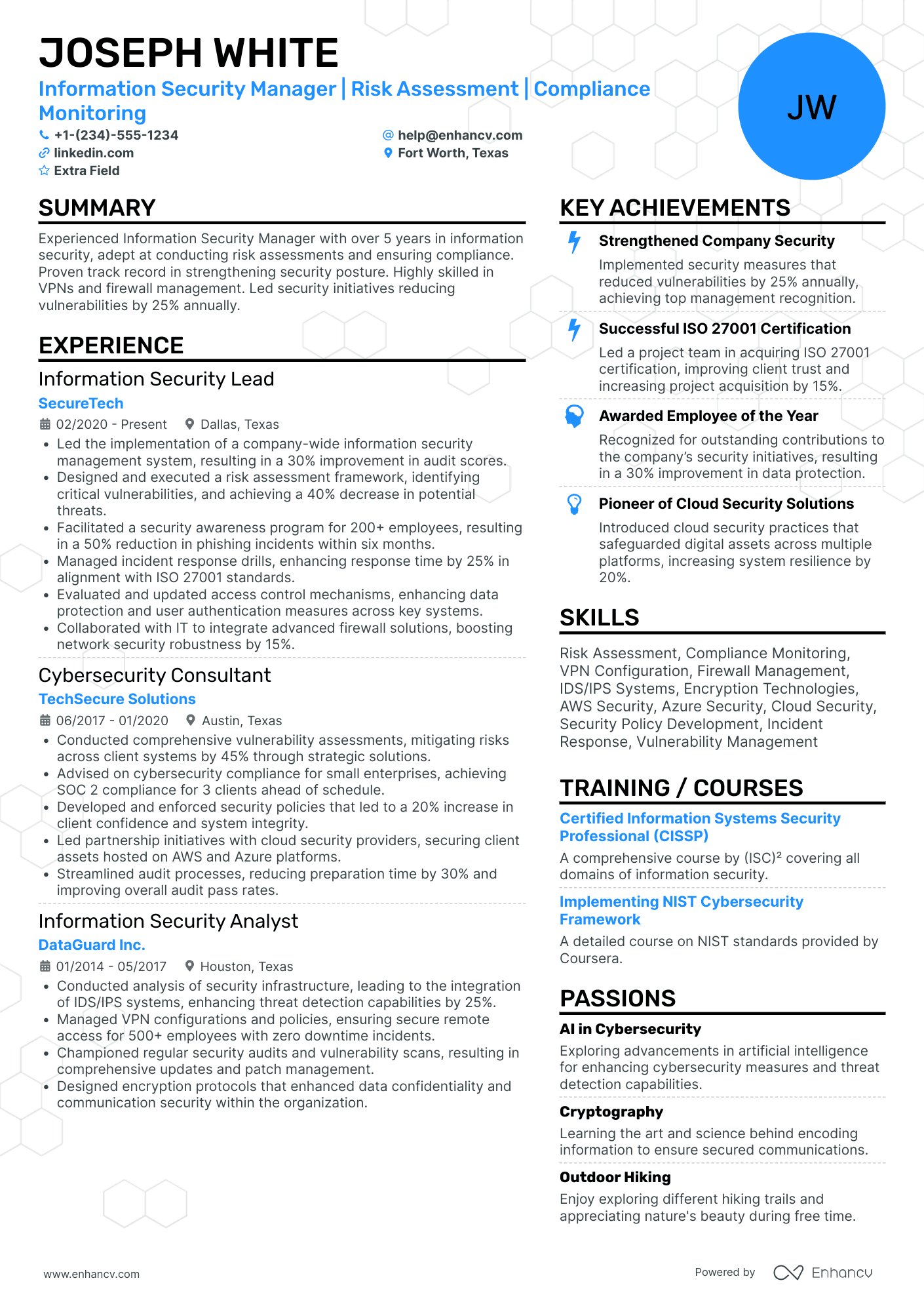 Cloud Security Manager Resume Example