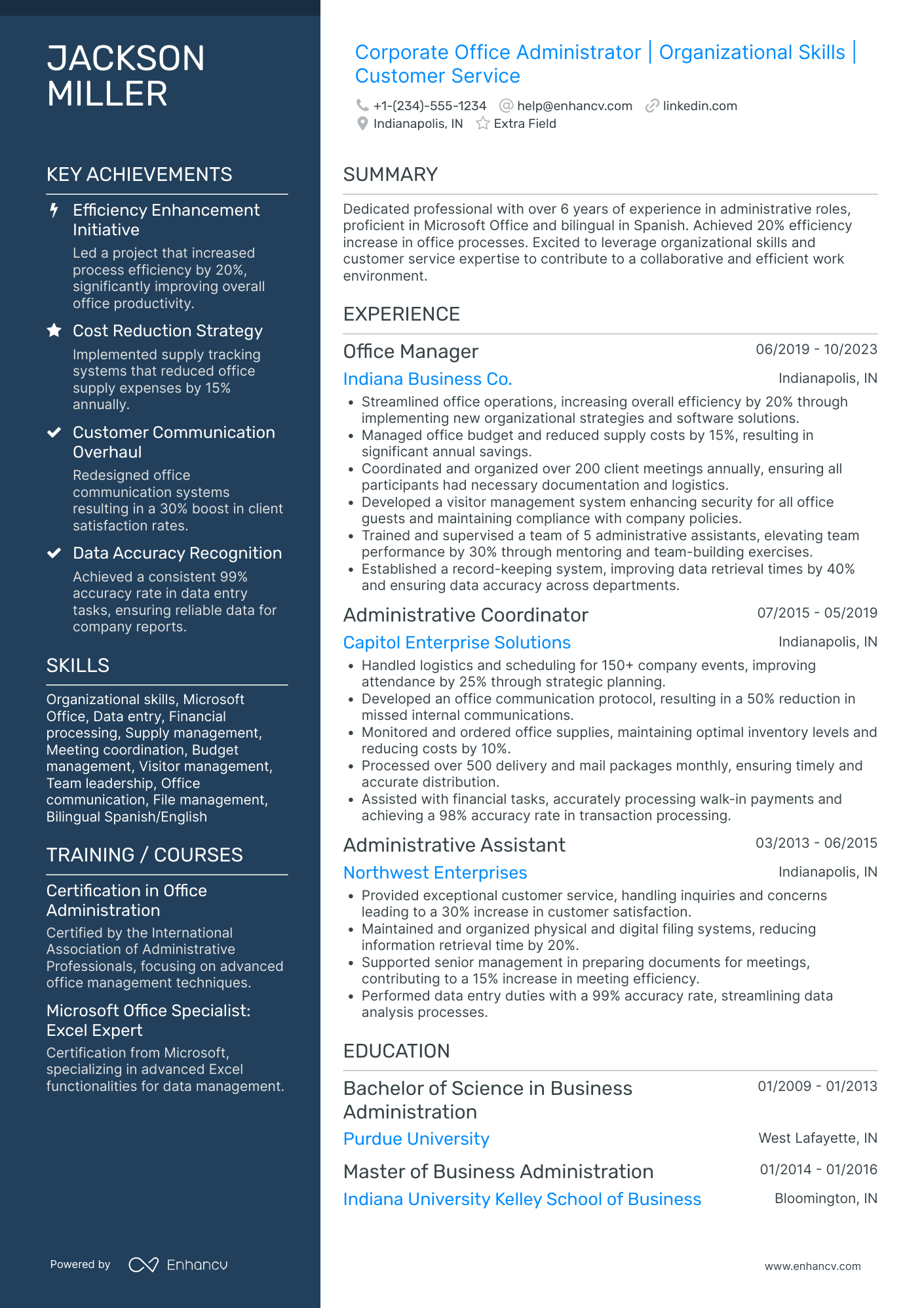 Entry Level Office Administrator Resume Example