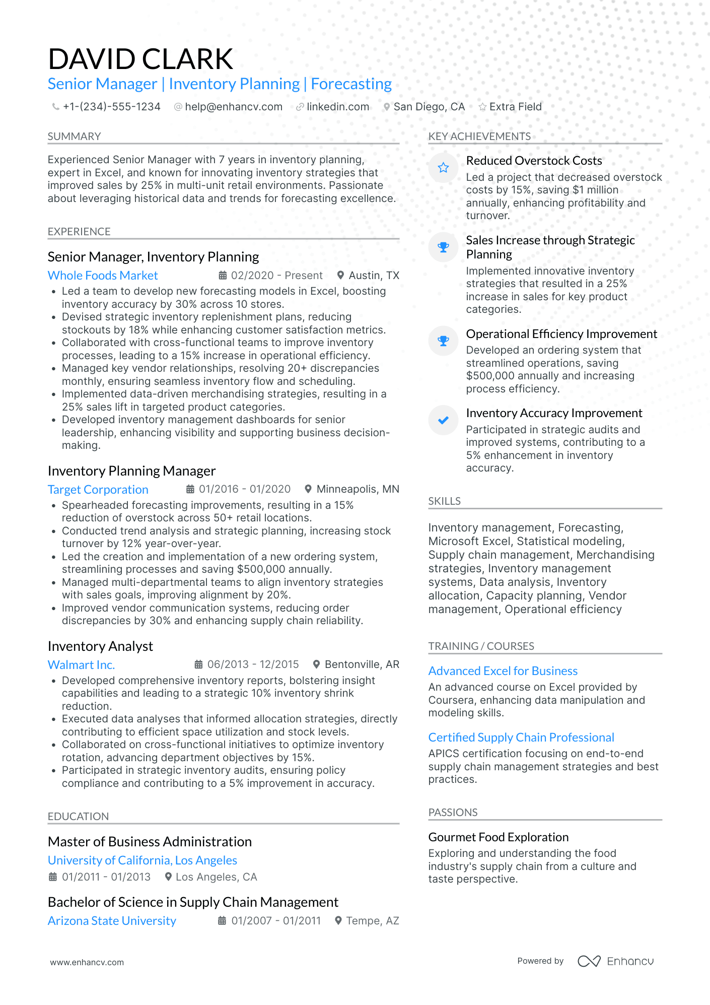 Senior Inventory Manager Resume Example