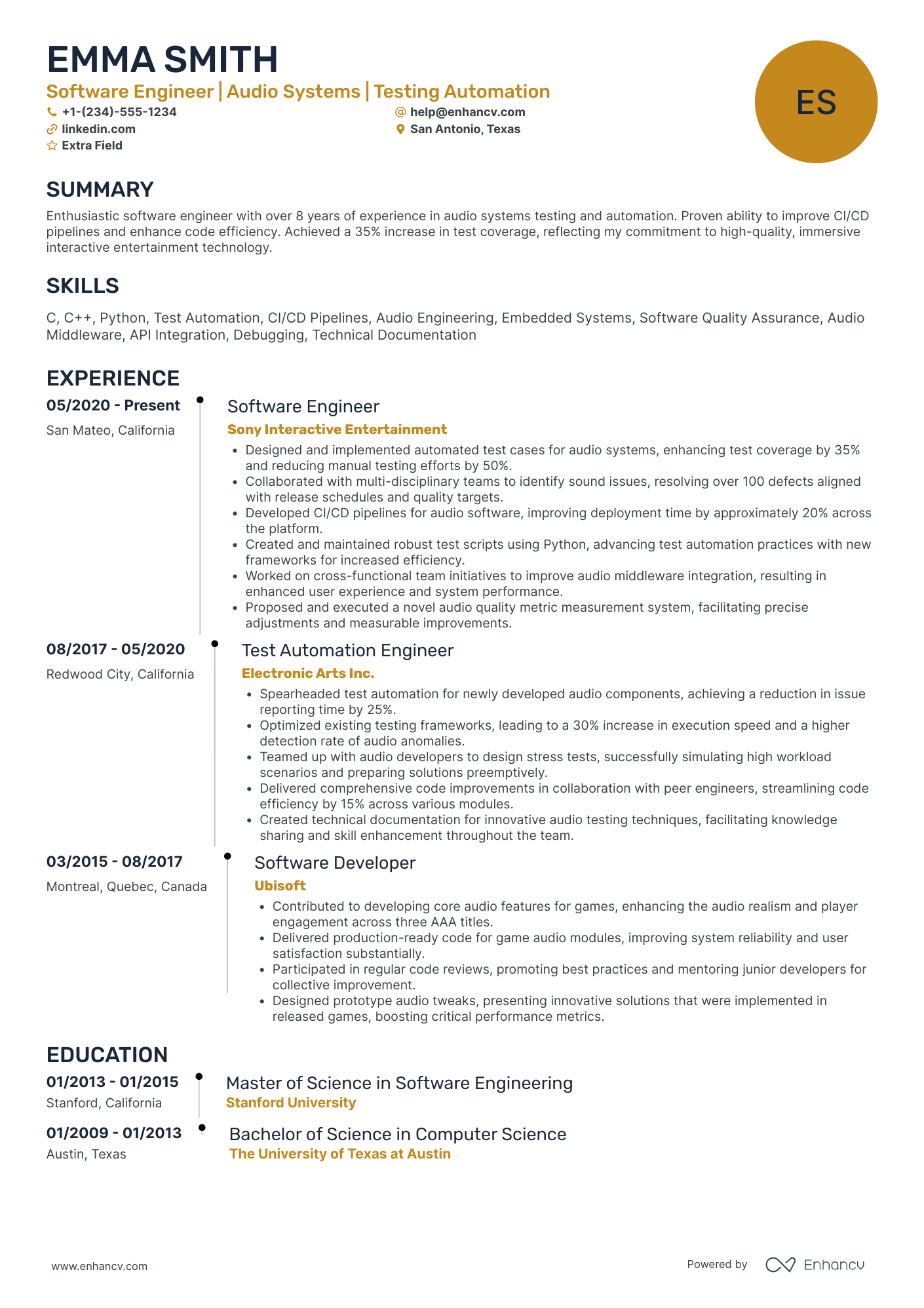 Audio Engineer Consultant Resume Example