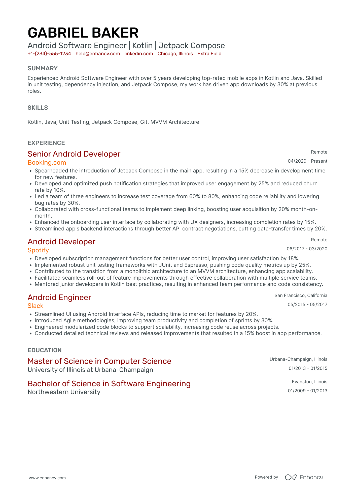 Android Systems Developer Resume Example