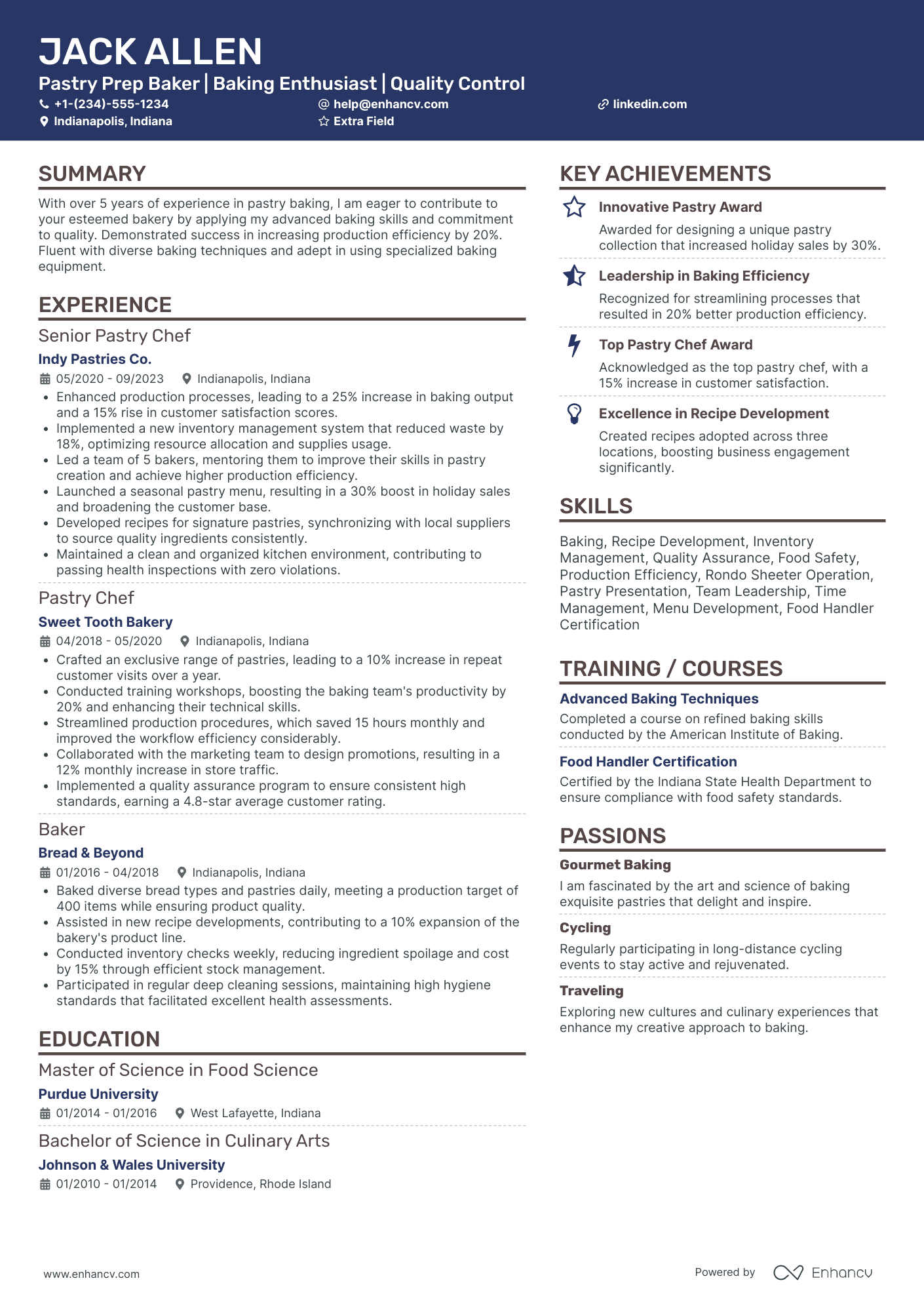 Pastry Baker Resume Example