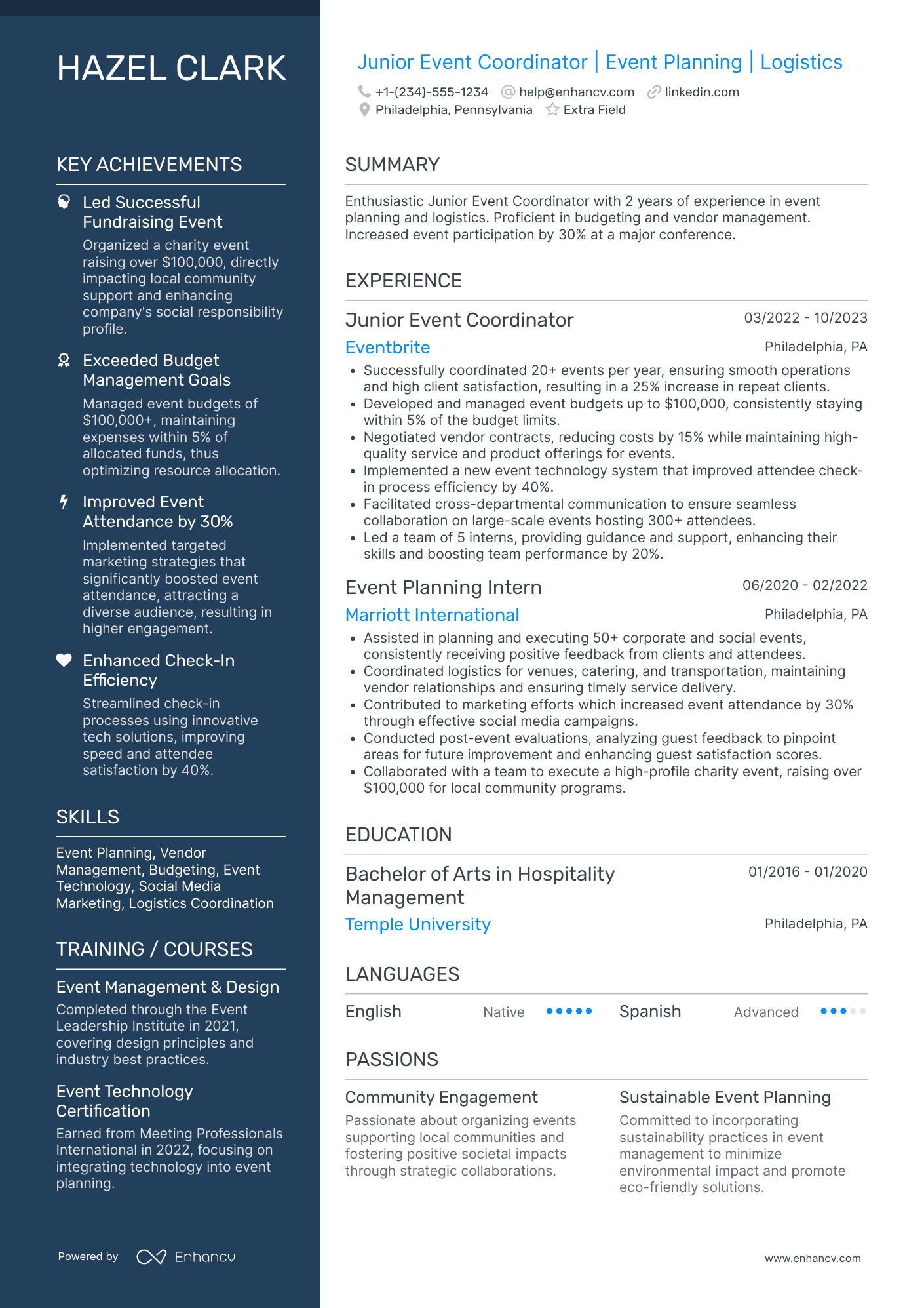 Junior Event Coordinator Resume Example