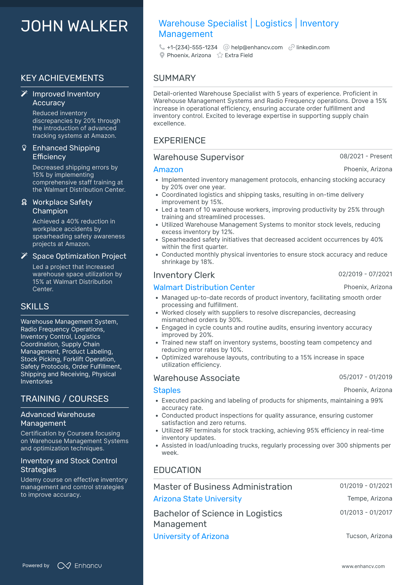 FedEx Warehouse Associate Resume Example