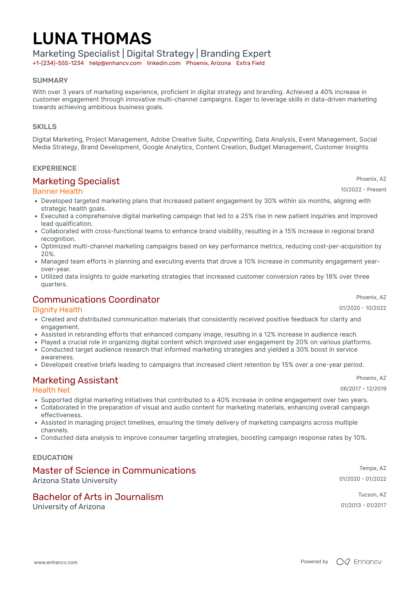 B2C Marketing Specialist Resume Example