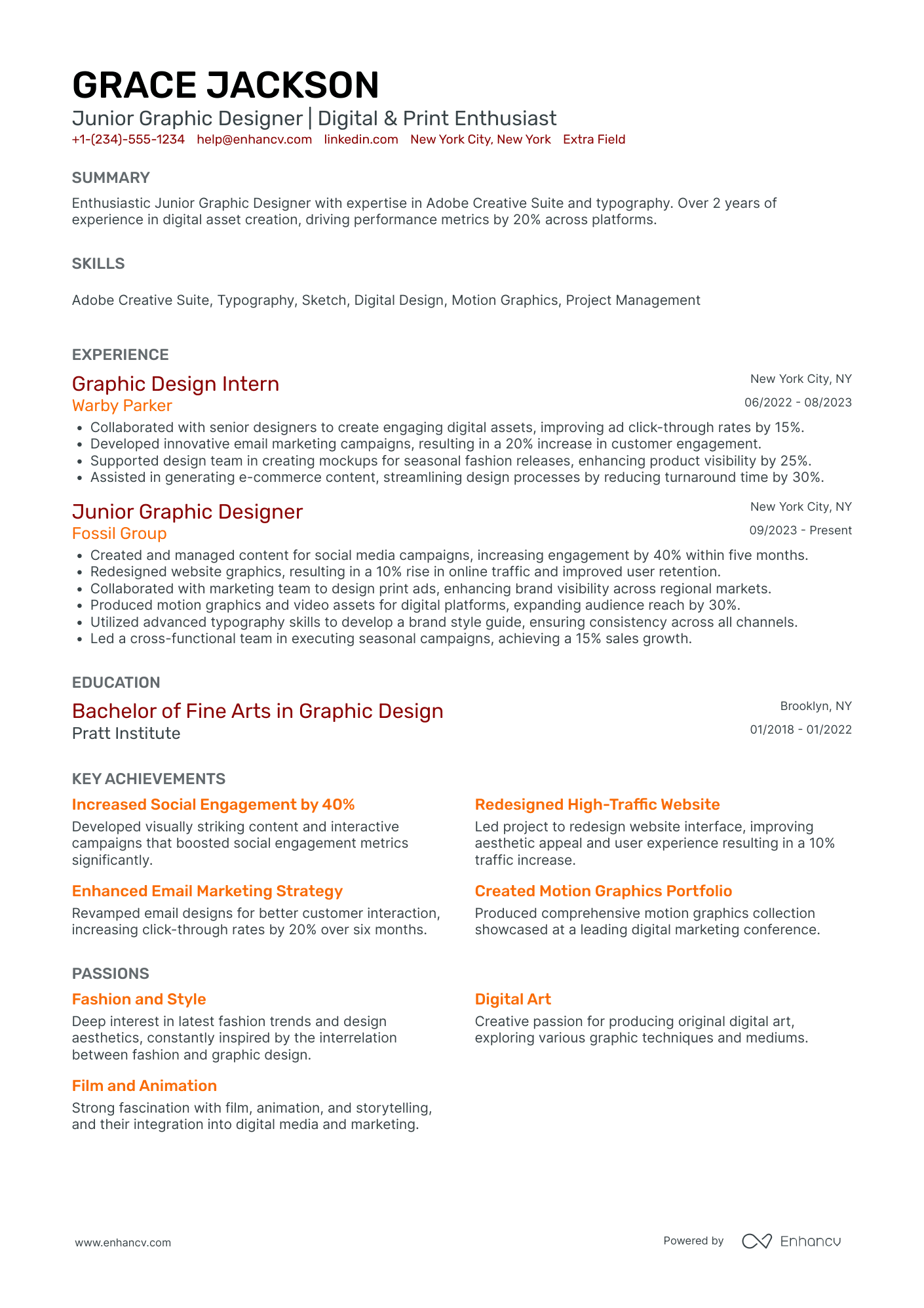 Junior Motion Graphics Animator Resume Example