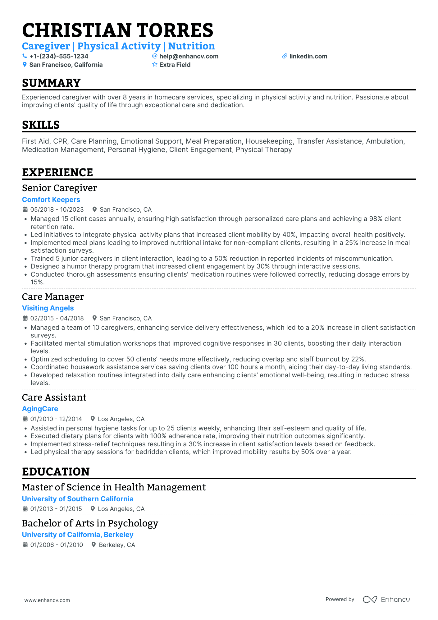 Home Health Aide Caregiver Resume Example